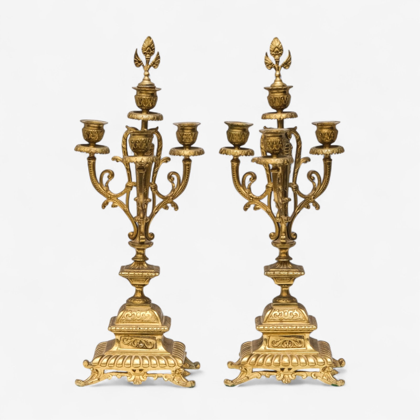 No Reserve: Pair of 17-inch French Napoleon III Bronze Candelabras, 19th Century (1 of 9)