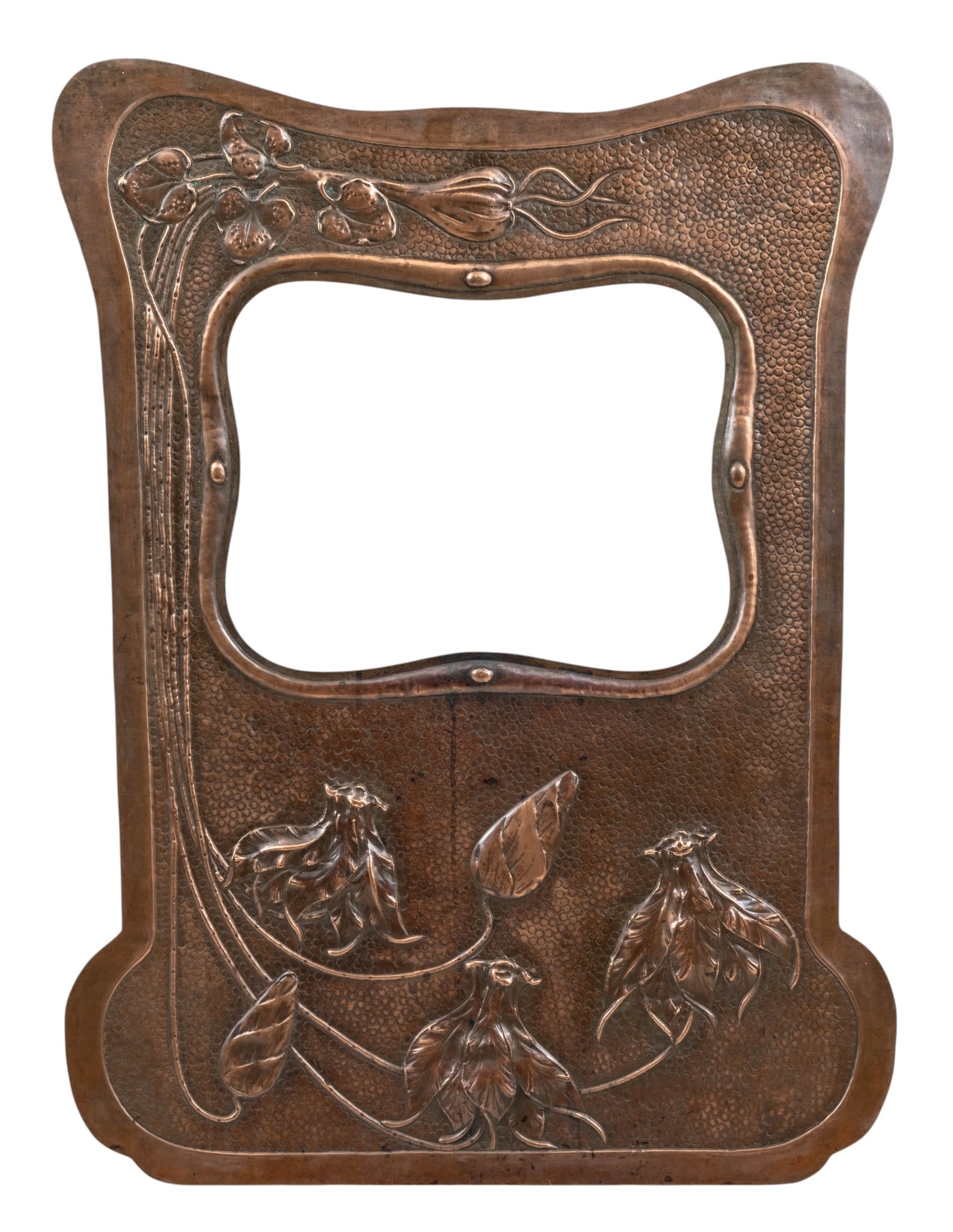 French Art Nouveau Hand-Hammered Repousse Copper Wall Mirror, Circa 1900 (1 of 5)