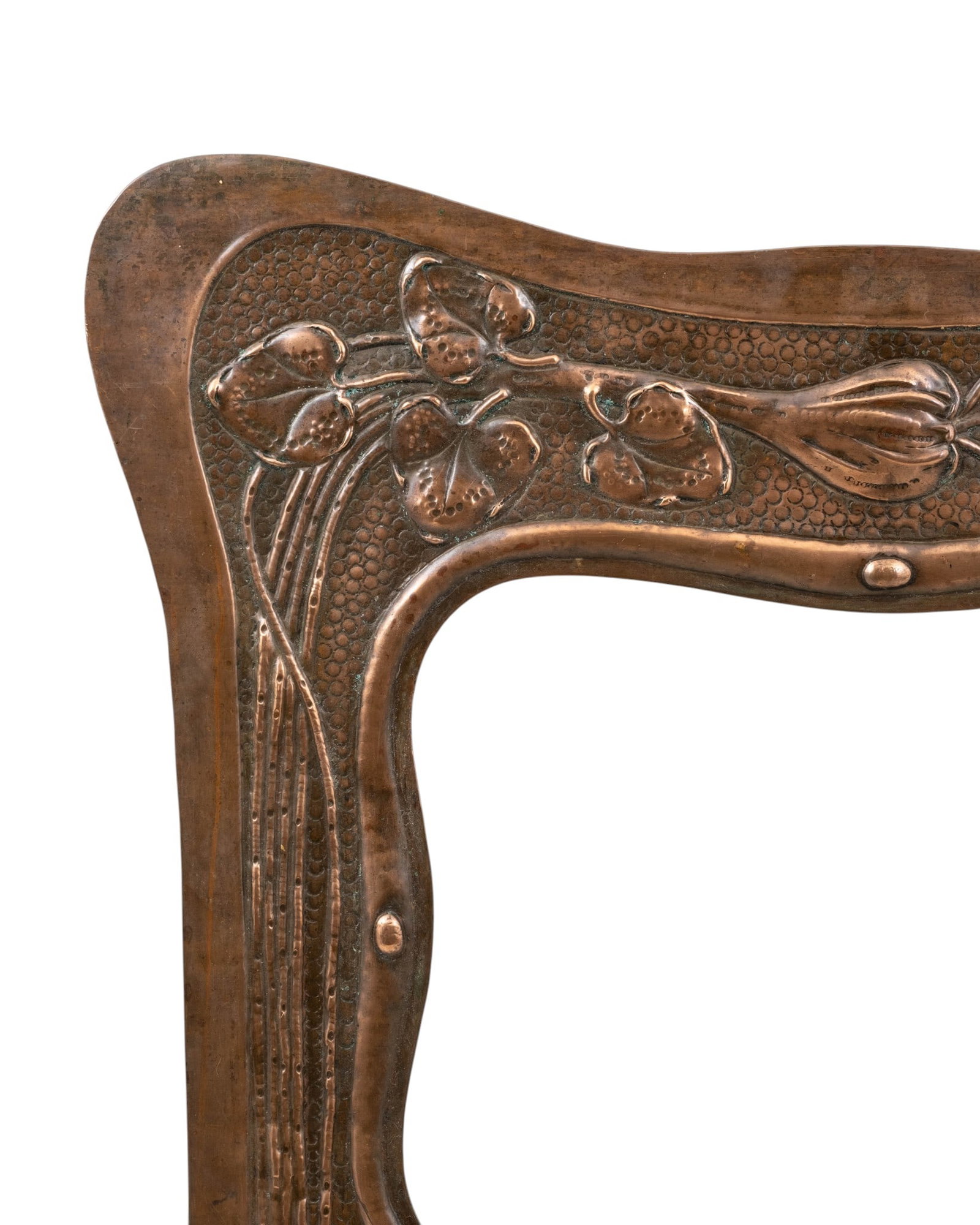 French Art Nouveau Hand-Hammered Repousse Copper Wall Mirror, Circa 1900 - 2
