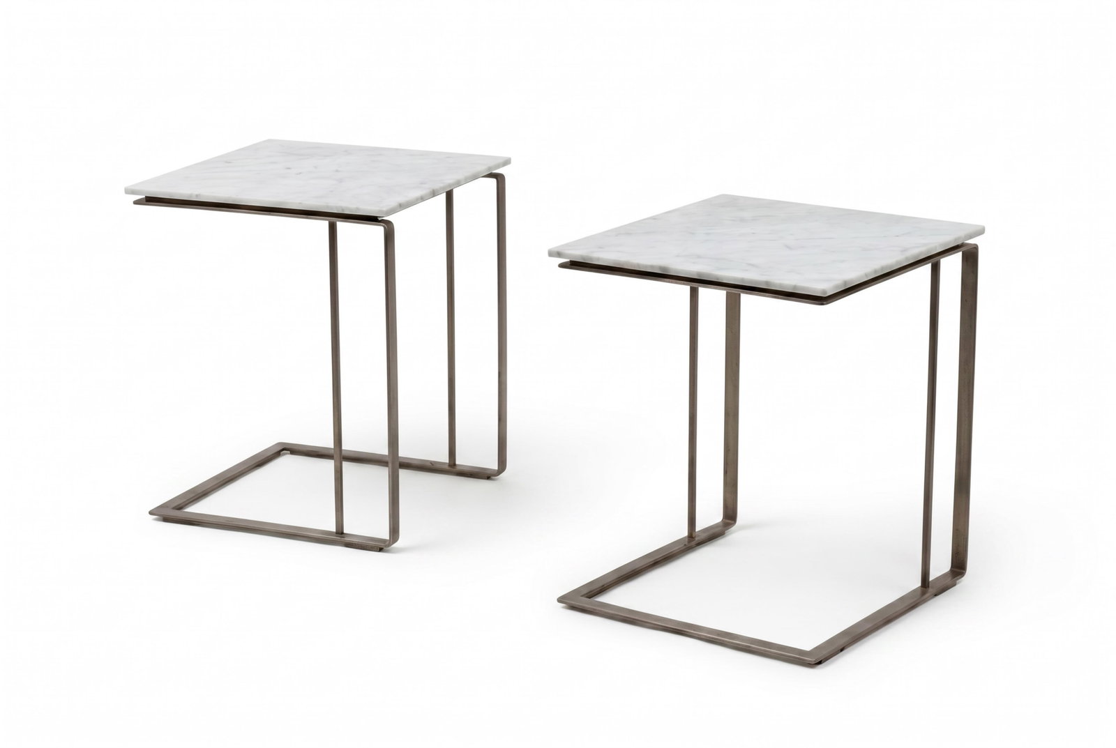 No Reserve: Pair of MCM Marble and Steel Cantilever Side Tables (1 of 6)