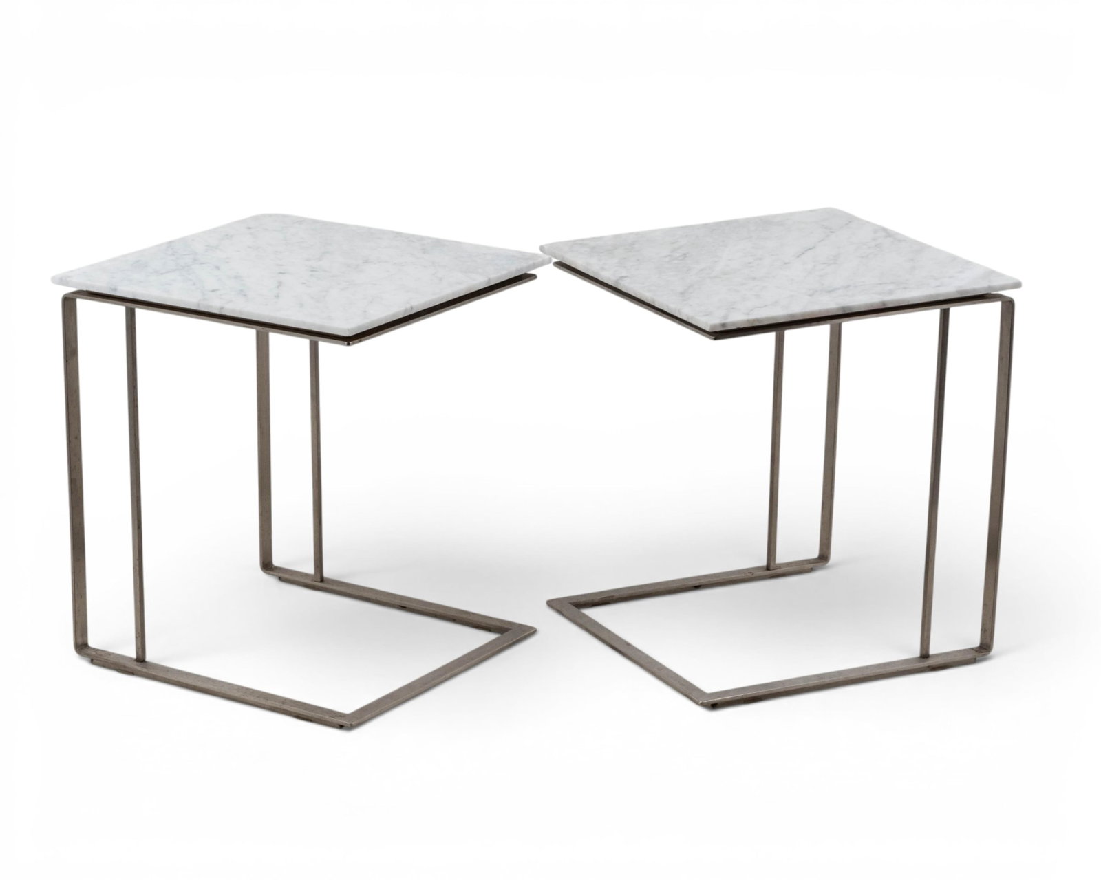 No Reserve: Pair of MCM Marble and Steel Cantilever Side Tables - 2