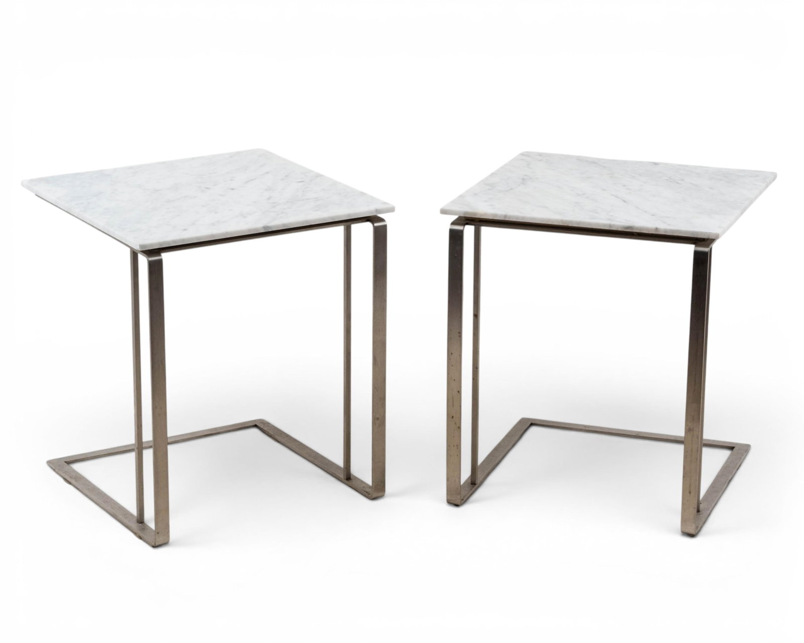 No Reserve: Pair of MCM Marble and Steel Cantilever Side Tables - 6
