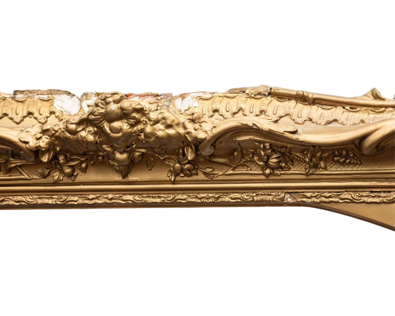 No Reserve: Large 6' Gilt Wooden Frame with Intricate Carvings, 19th Century - 4