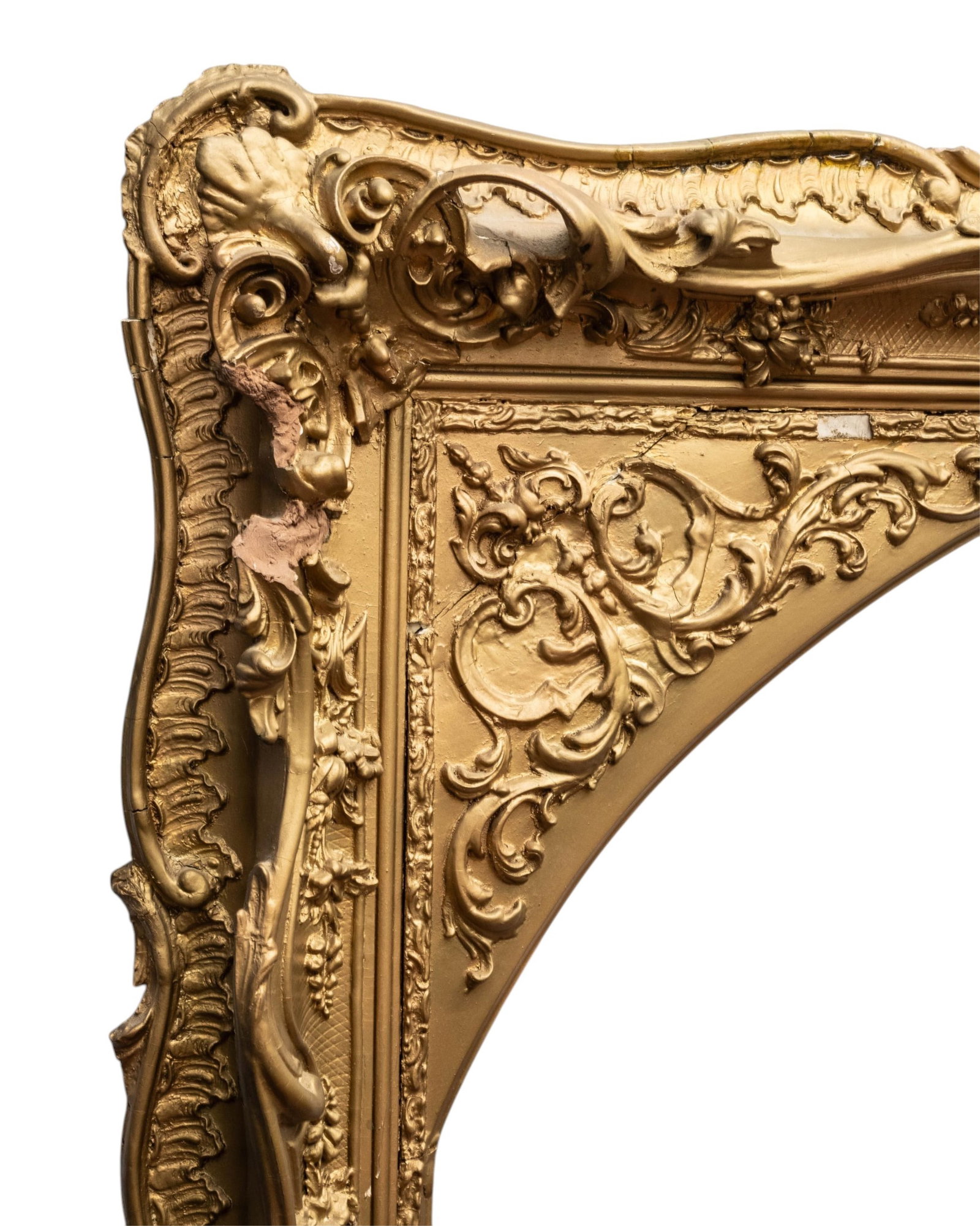 No Reserve: Large 6' Gilt Wooden Frame with Intricate Carvings, 19th Century - 5
