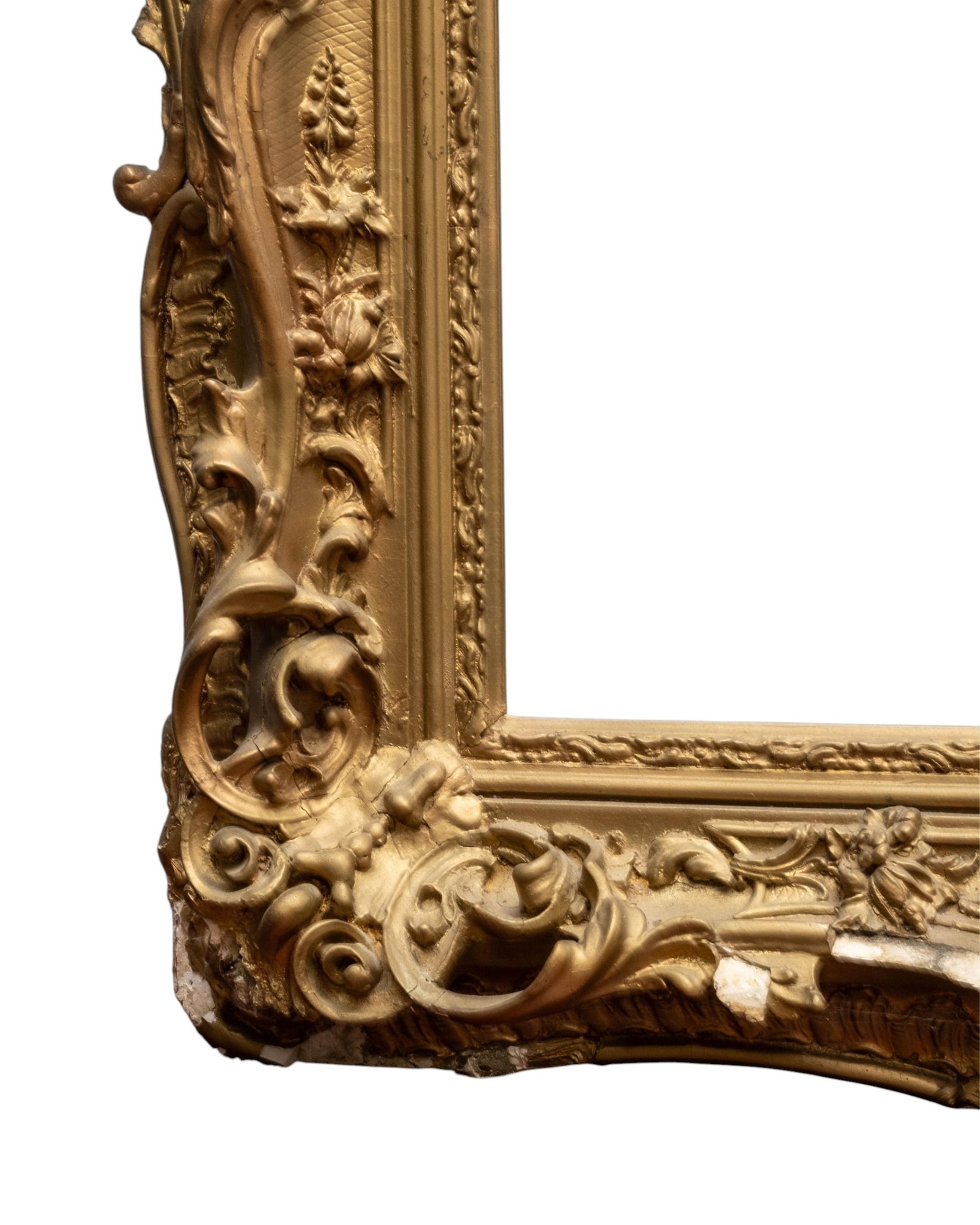 No Reserve: Large 6' Gilt Wooden Frame with Intricate Carvings, 19th Century - 7