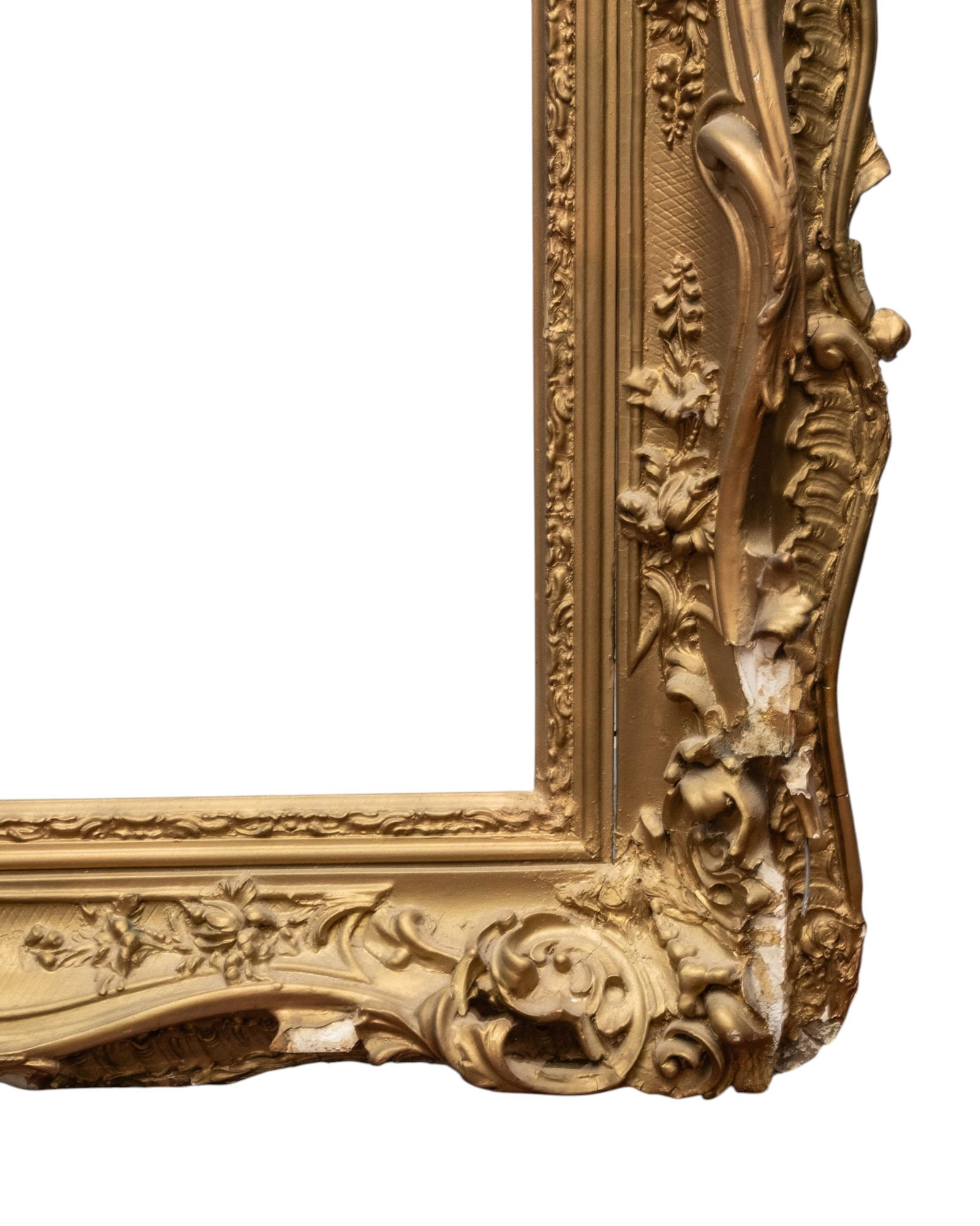 No Reserve: Large 6' Gilt Wooden Frame with Intricate Carvings, 19th Century - 9