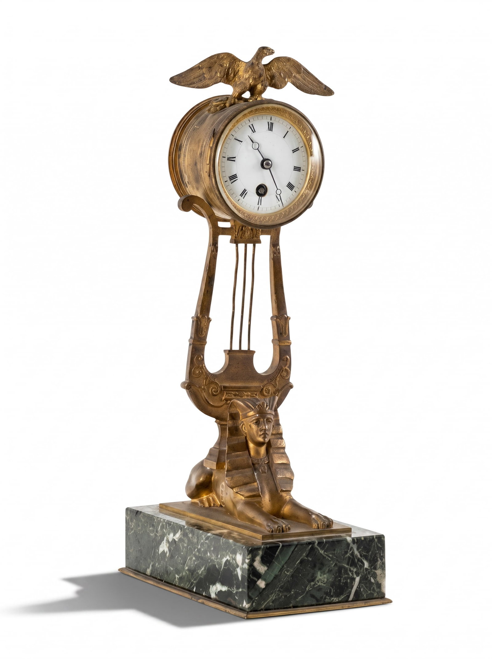 Empire Style Napoleon III Gilded Bronze Egyptian Revival Desk Clock with Sphinx and Eagle, 19th c. (1 of 12)