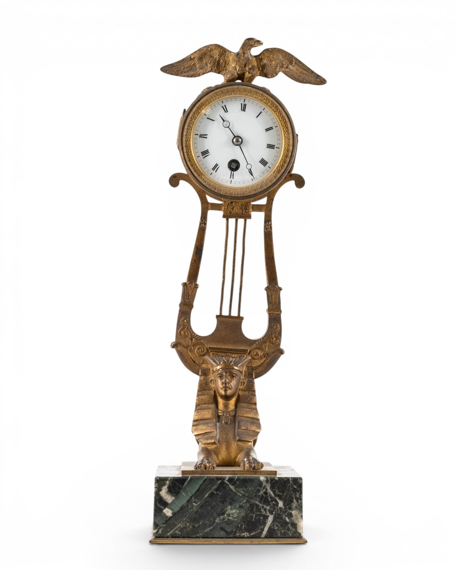 Empire Style Napoleon III Gilded Bronze Egyptian Revival Desk Clock with Sphinx and Eagle, 19th c. - 3