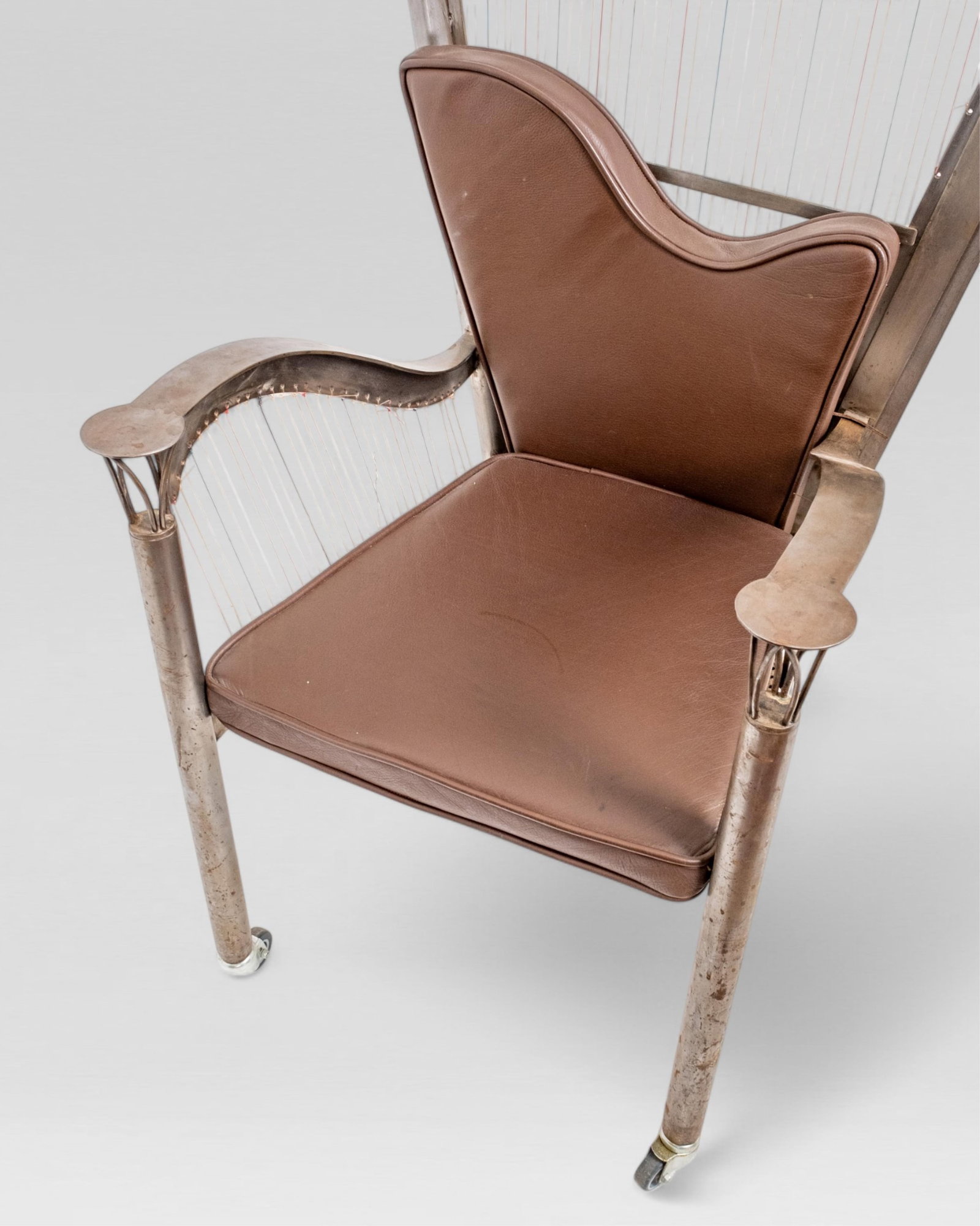 Alain Aparicio, 'The Harp Arm Chair', Lacquered Metal with Upholstered Brown Leather - 10