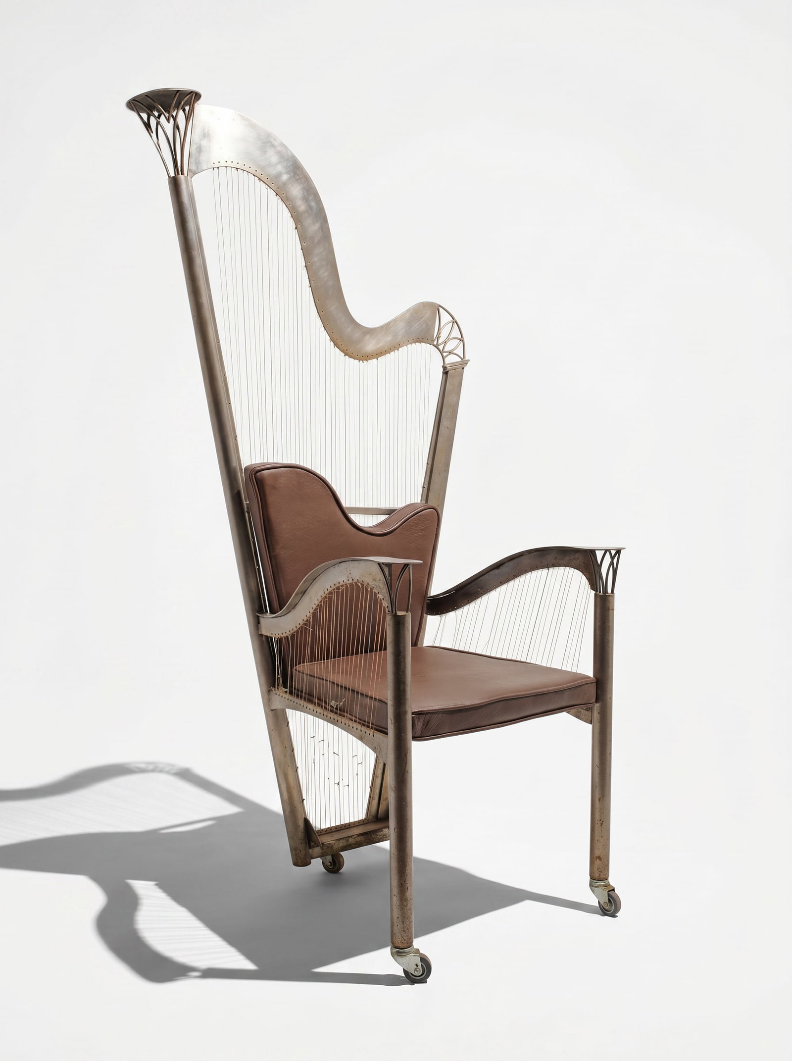 Alain Aparicio, 'The Harp Arm Chair', Lacquered Metal with Upholstered Brown Leather (1 of 17)
