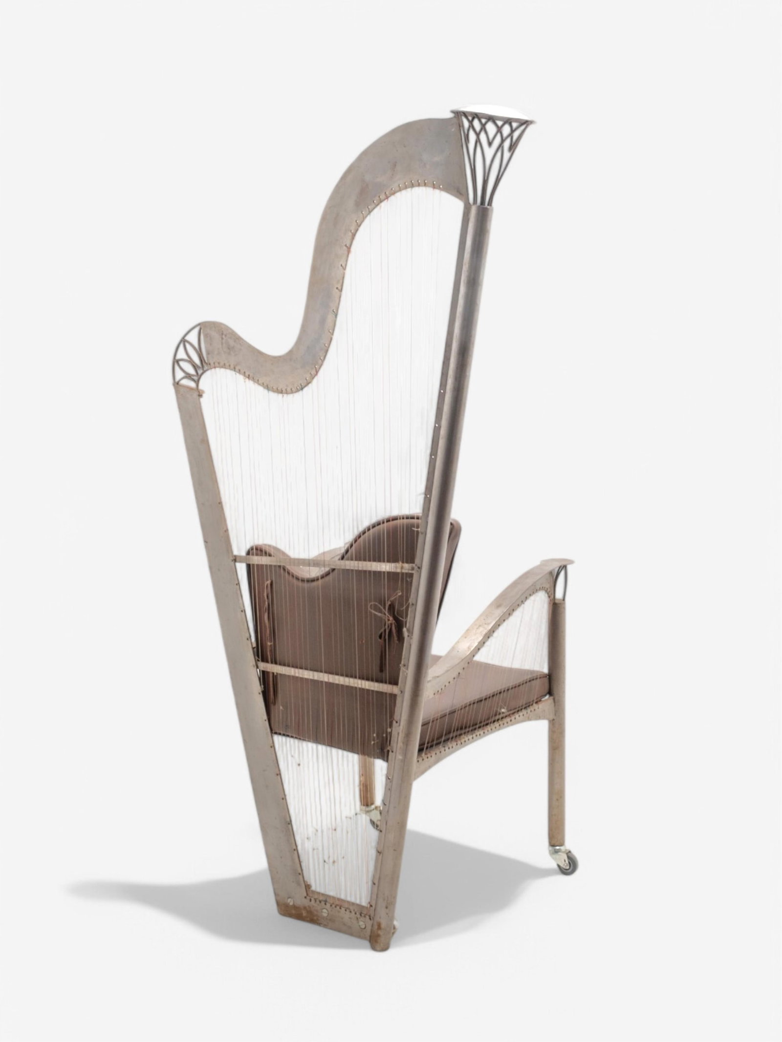 Alain Aparicio, 'The Harp Arm Chair', Lacquered Metal with Upholstered Brown Leather - 3
