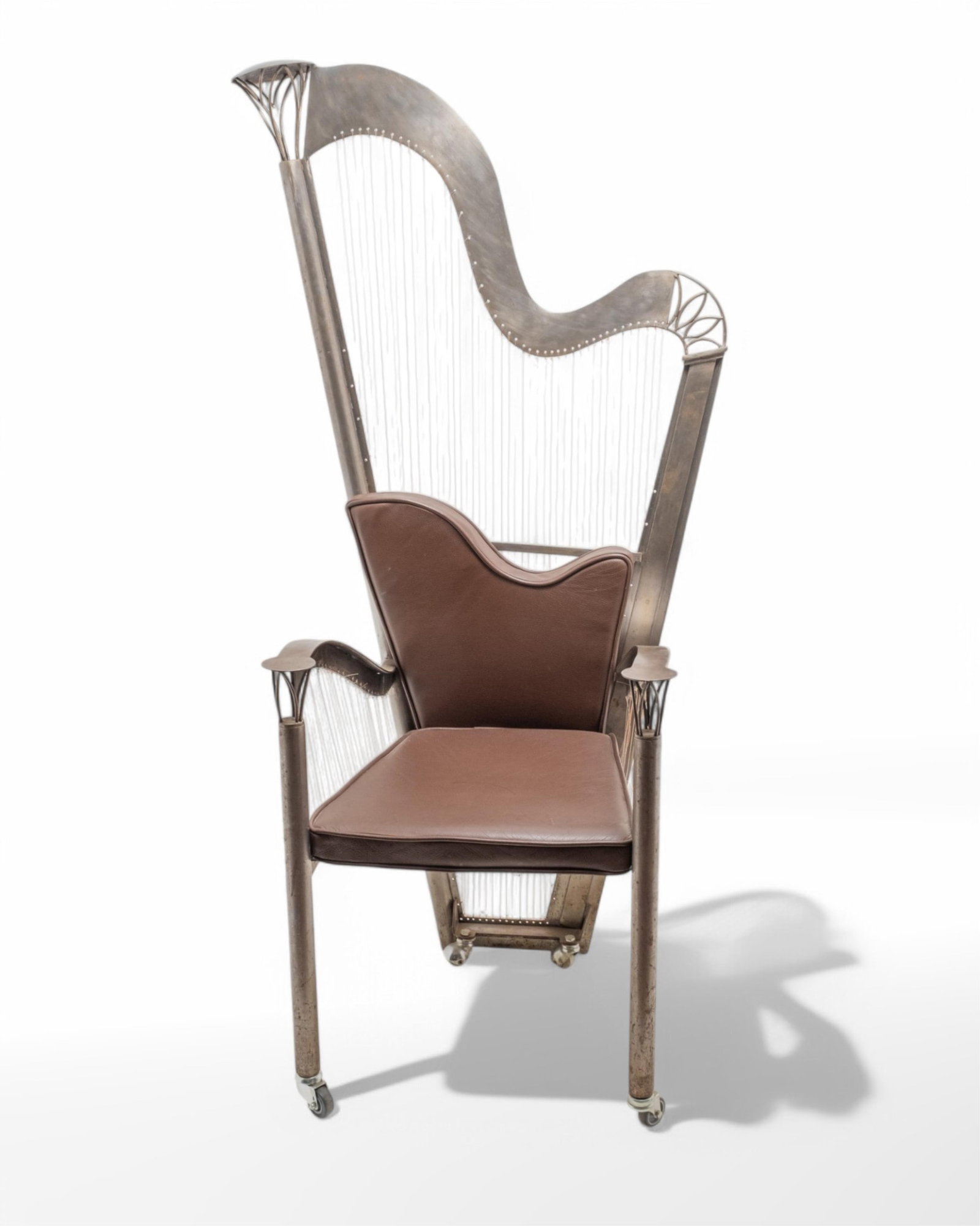 Alain Aparicio, 'The Harp Arm Chair', Lacquered Metal with Upholstered Brown Leather - 4