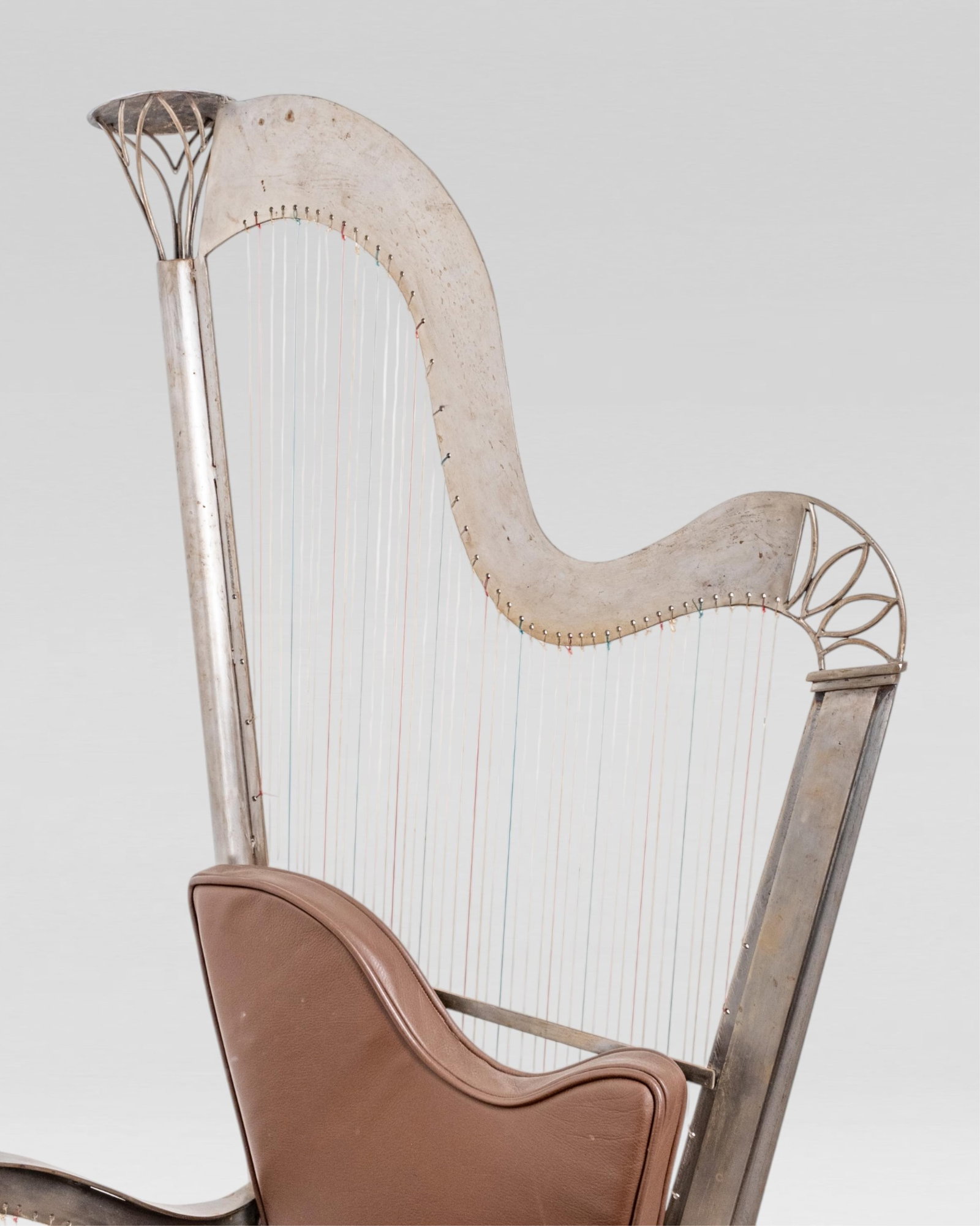 Alain Aparicio, 'The Harp Arm Chair', Lacquered Metal with Upholstered Brown Leather - 5
