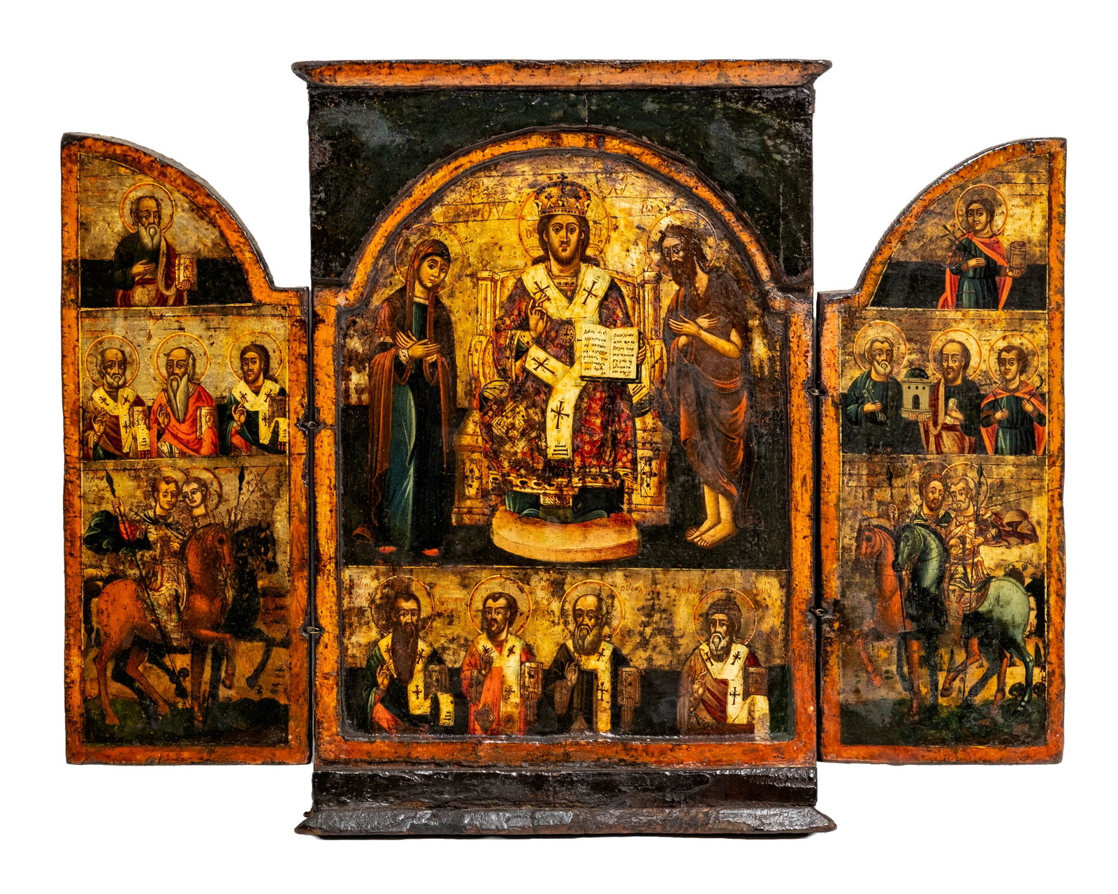 No Reserve: Greek Orthodox Painted Triptych Icon, Deesis and Saints, Circa 1800 (1 of 7)