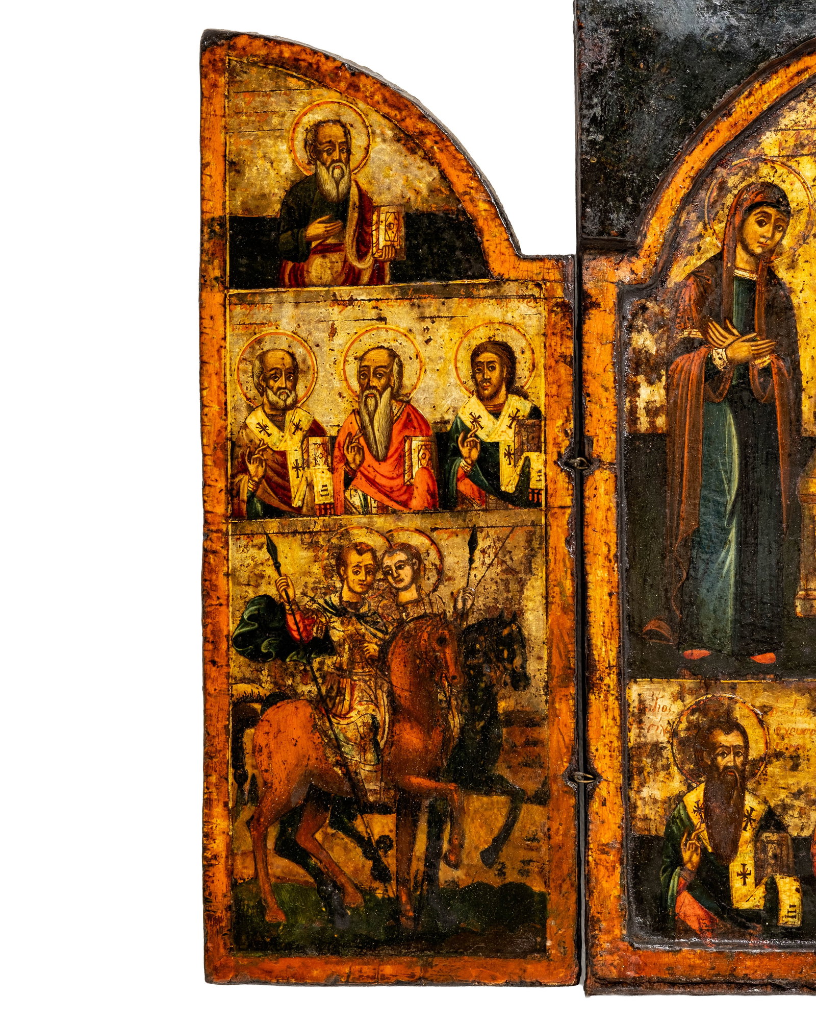 No Reserve: Greek Orthodox Painted Triptych Icon, Deesis and Saints, Circa 1800 - 2