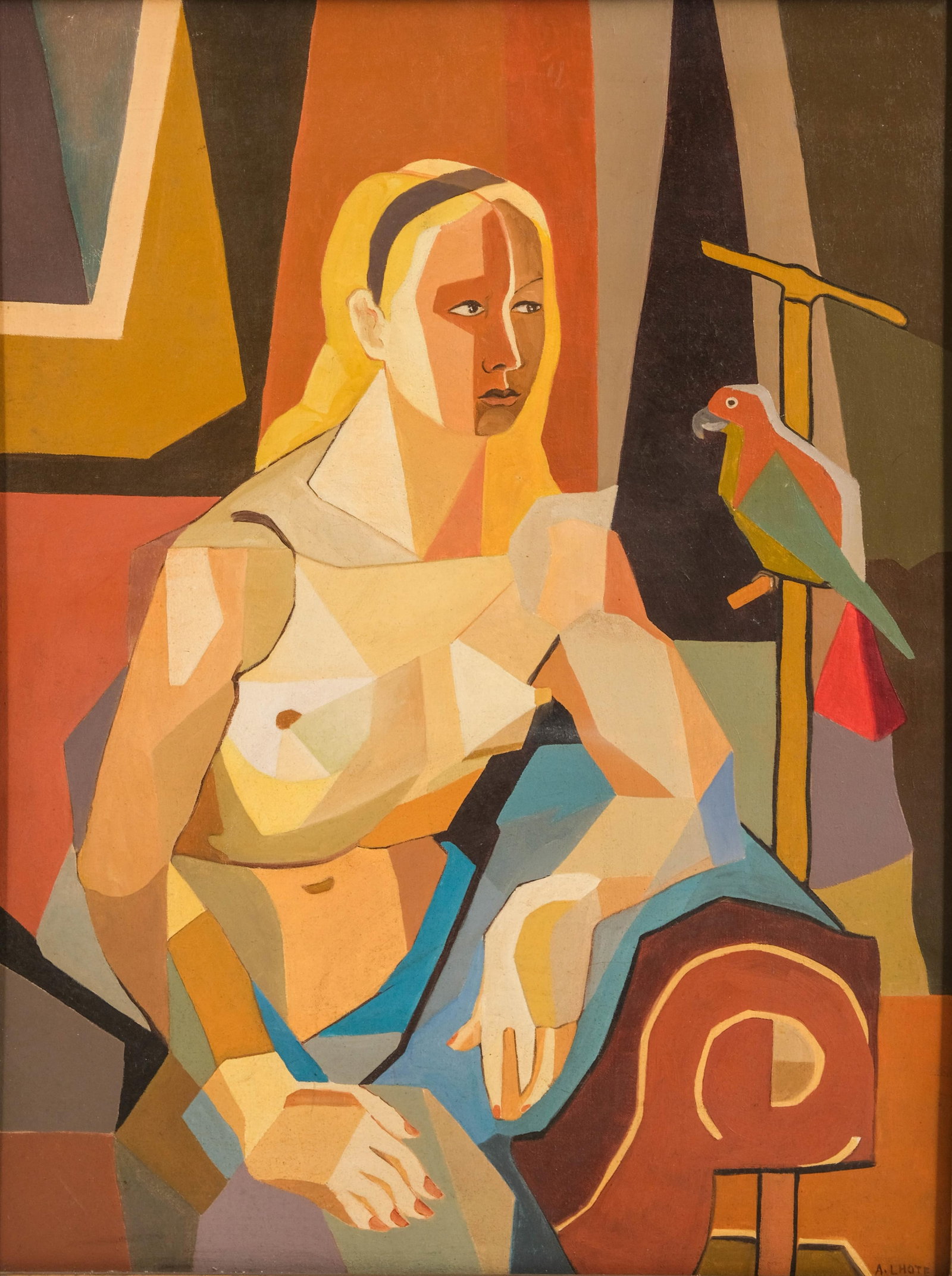 No Reserve: A Lhote (signed but not-attributed to) Cubist Oil on Canvas Painting: Keywords: Cubist style, French modernism, 20th century art, Musee d’Art Moderne label, French modern art, picture Authentometer™: A3* Summary: Signed A Lhote Oil on canvas painting featuring a cub