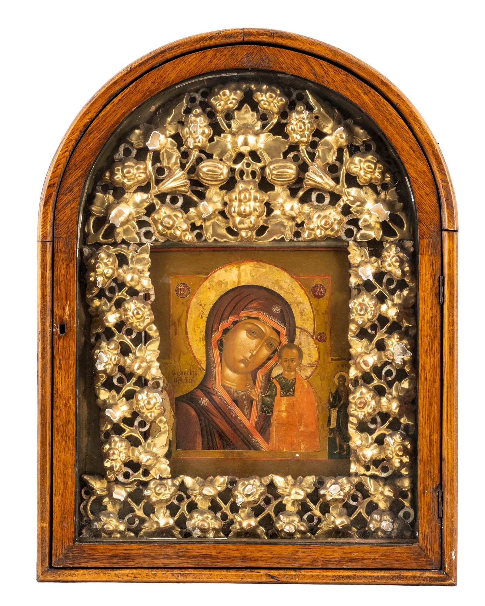 19th Century Russian Kazan Mother of God Icon in Gilt Floral Kiot (1 of 7)
