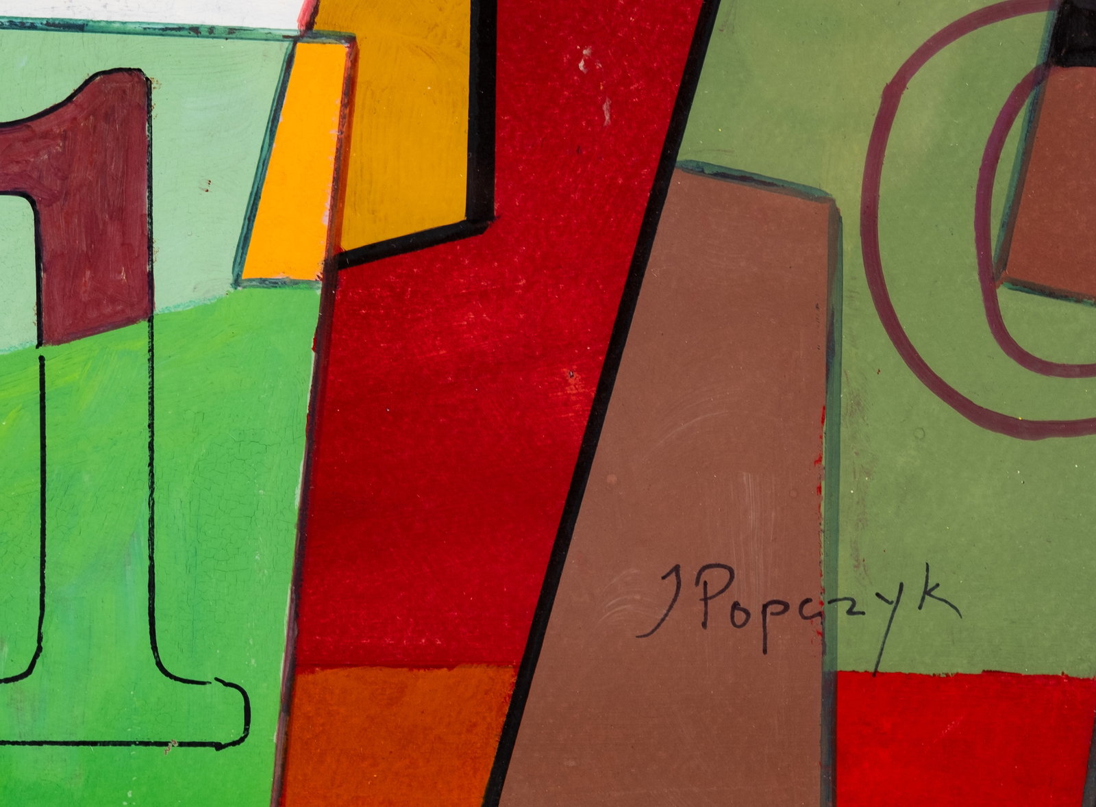 Jozef Popczyk, Signed Cubist Abstract Gouache Painting - 3