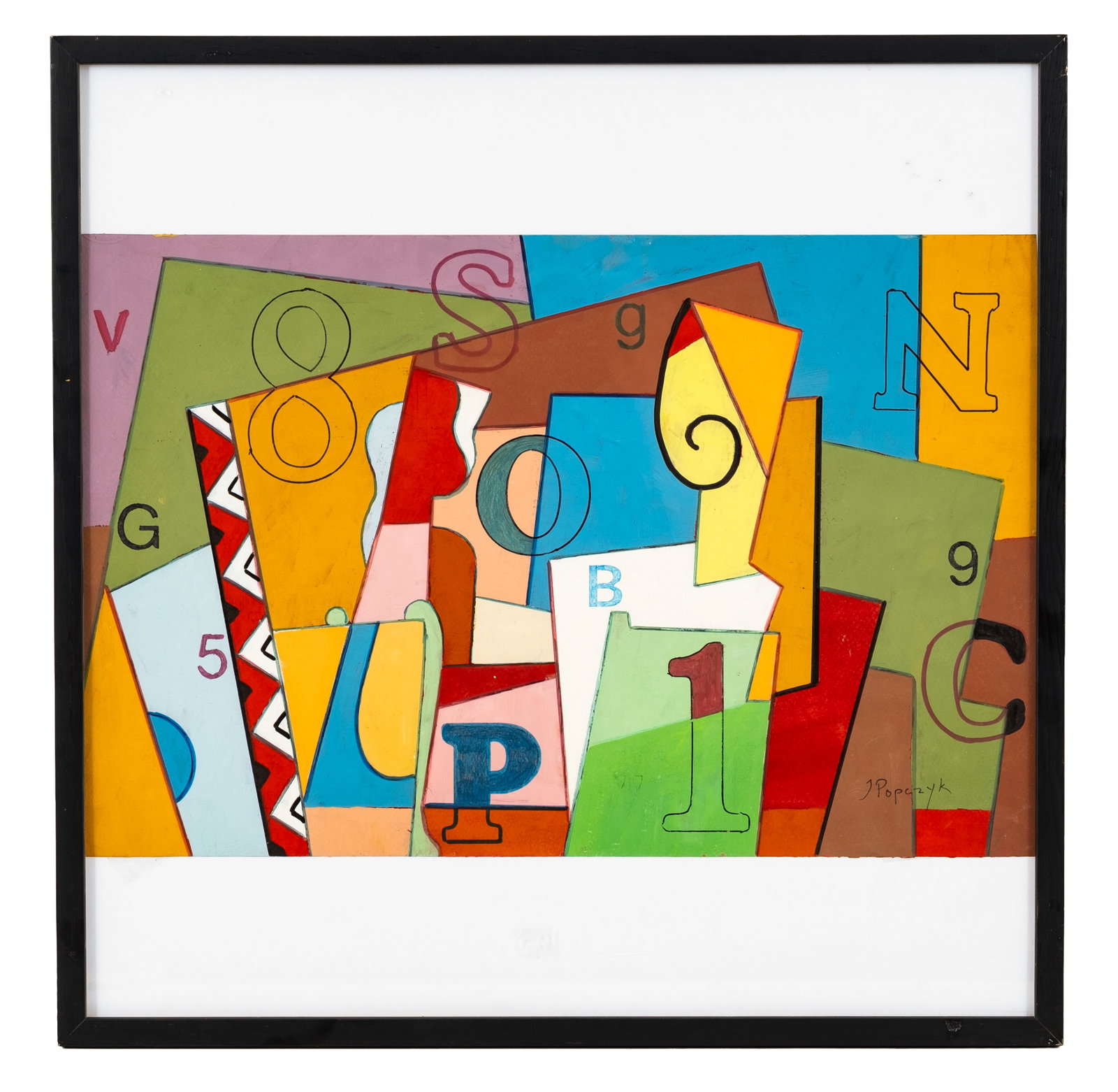 Jozef Popczyk, Signed Cubist Abstract Gouache Painting - 4