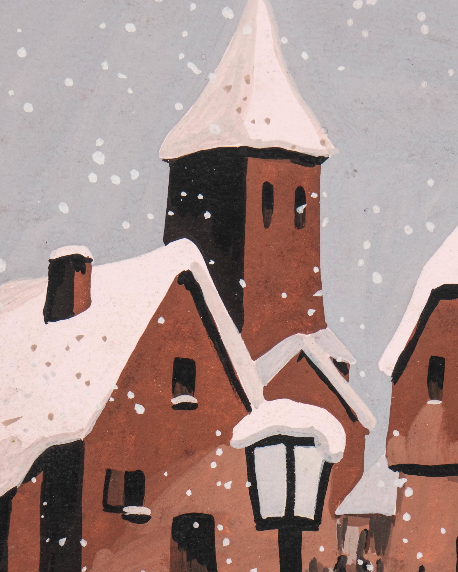 No Reserve: Snowy Village, Pochoir Hand Painted over Stencil, Signed 'Real' - 5