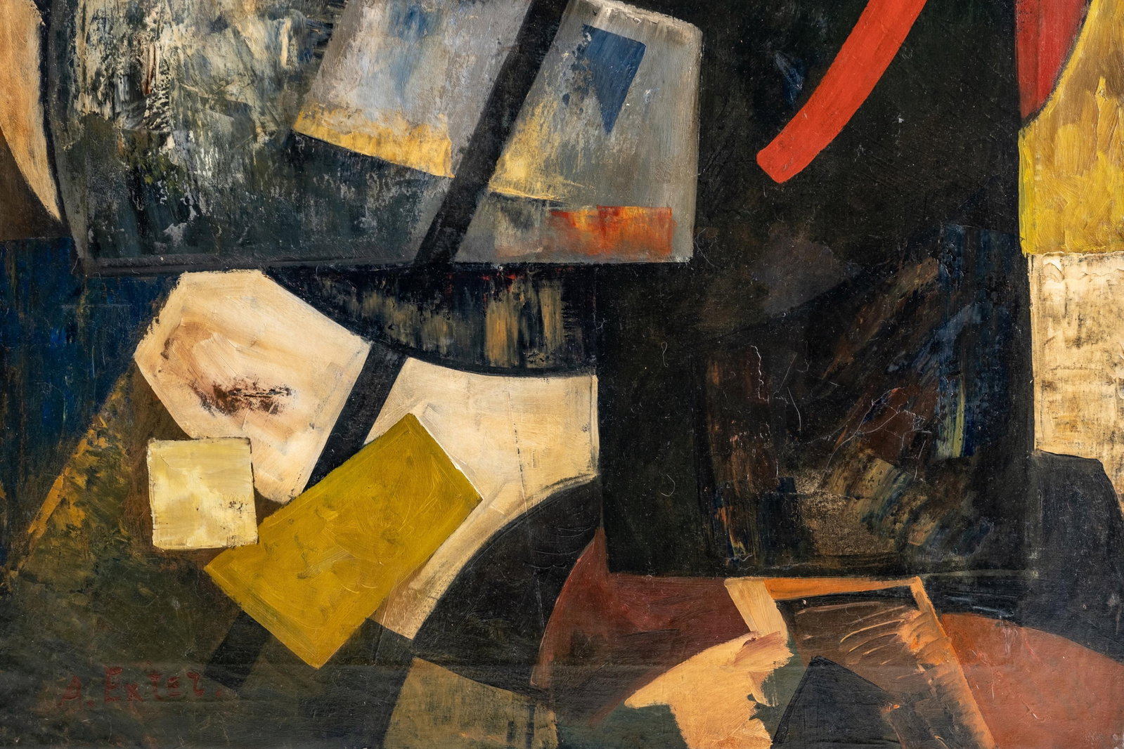 Aleksandra Exter Russian Suprematist Geometric Abstract Oil on Canvas Painting, Signed - 9