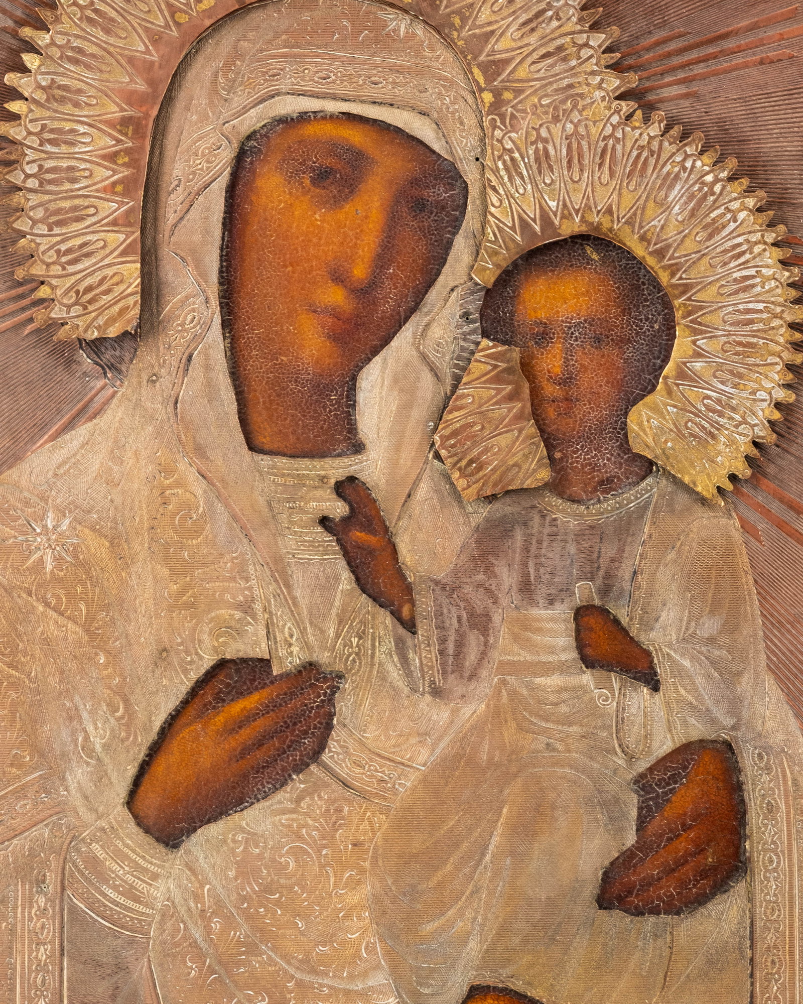 No Reserve: Russian Imperial Icon of the Smolensk Mother of God, Copper Oklad, 19th Century - 4
