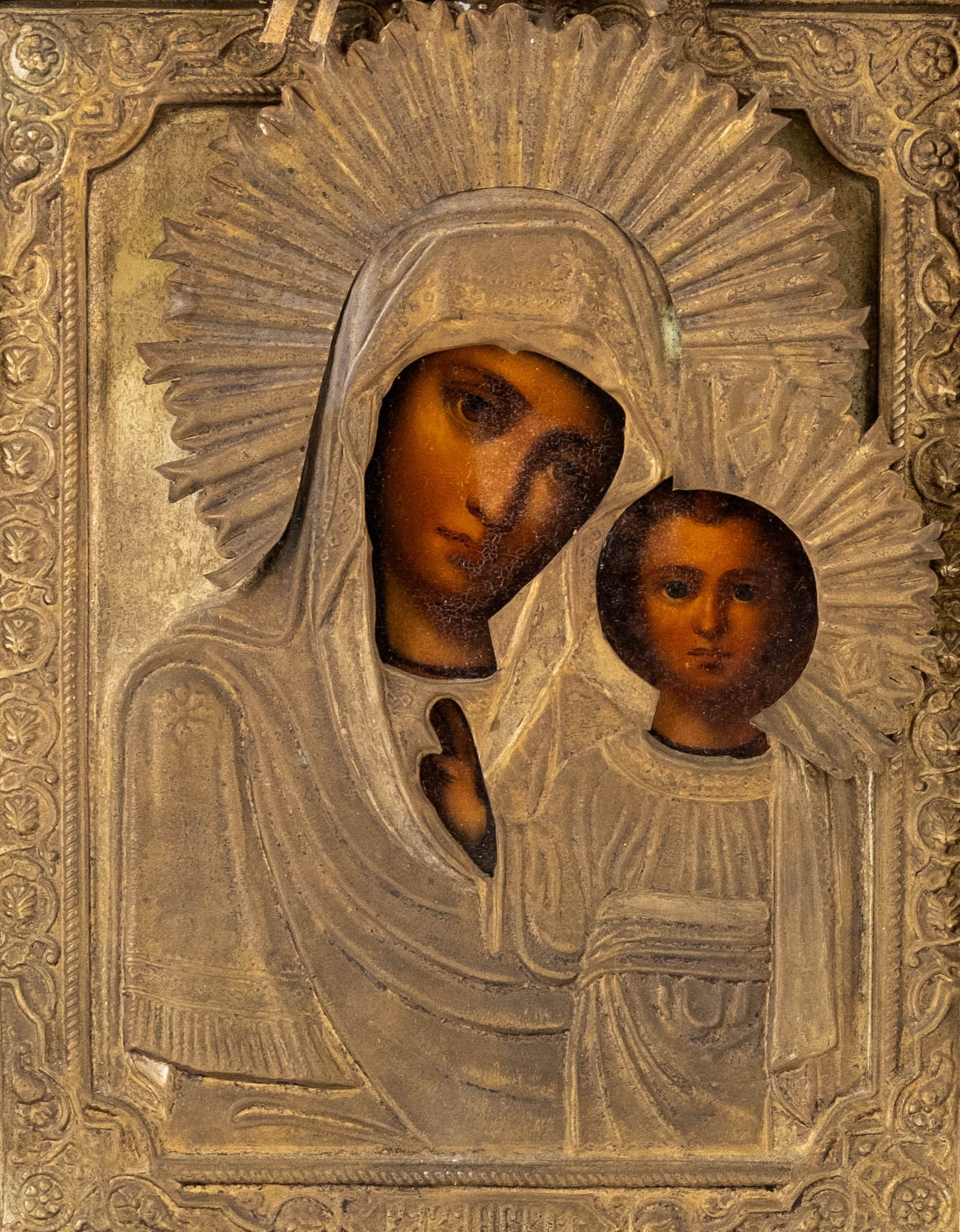 No Reserve: Russian Imperial Period Icon, Mother of God of Kazan, Oklad, C.1900 - 3