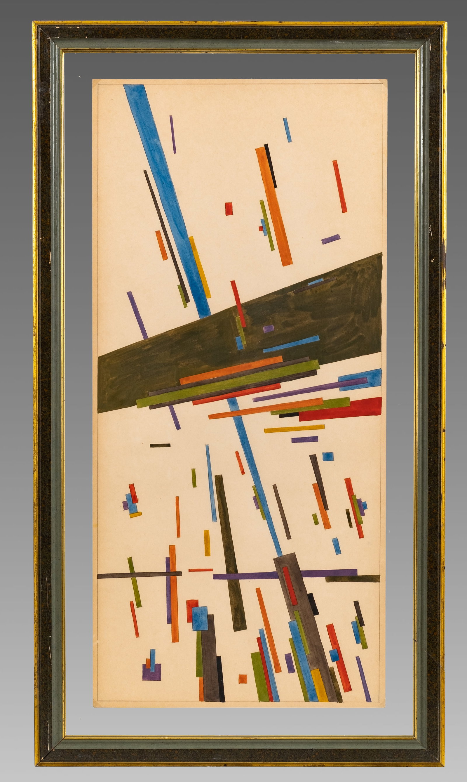 Russian Suprematist School Geometric Abstract Painting on Paper, Signed (1 of 4)