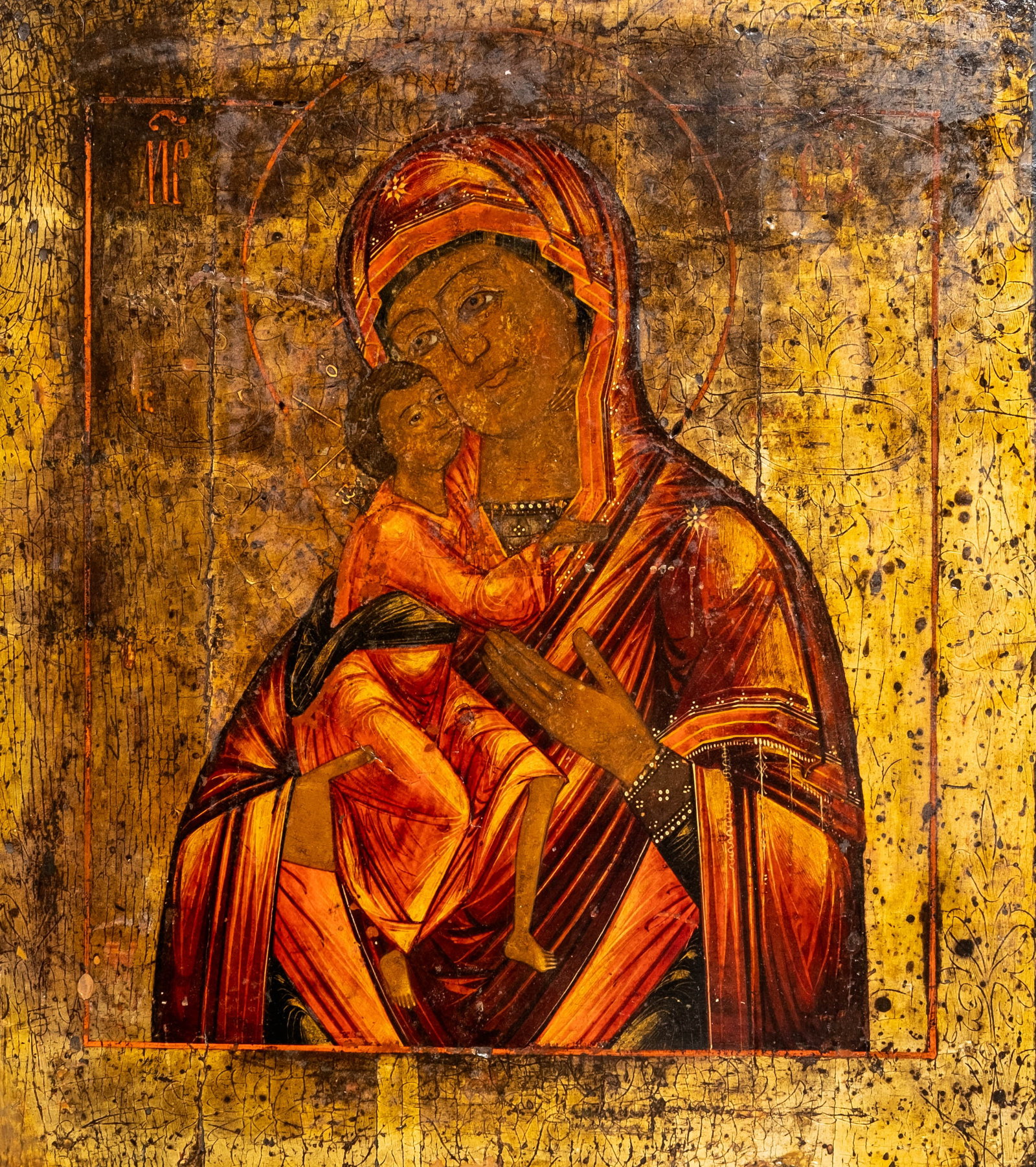 No Reserve: Circa 1800 Russian Orthodox Vladimir Mother of God Icon Tempera on Panel Painting (1 of 7)