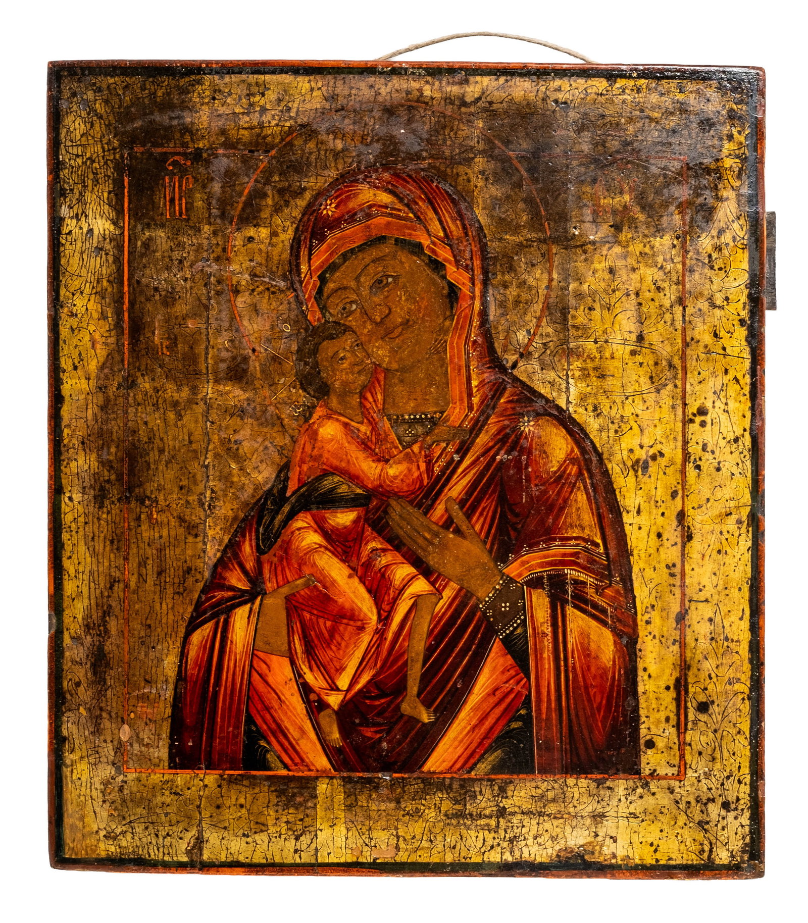 No Reserve: Circa 1800 Russian Orthodox Vladimir Mother of God Icon Tempera on Panel Painting - 3