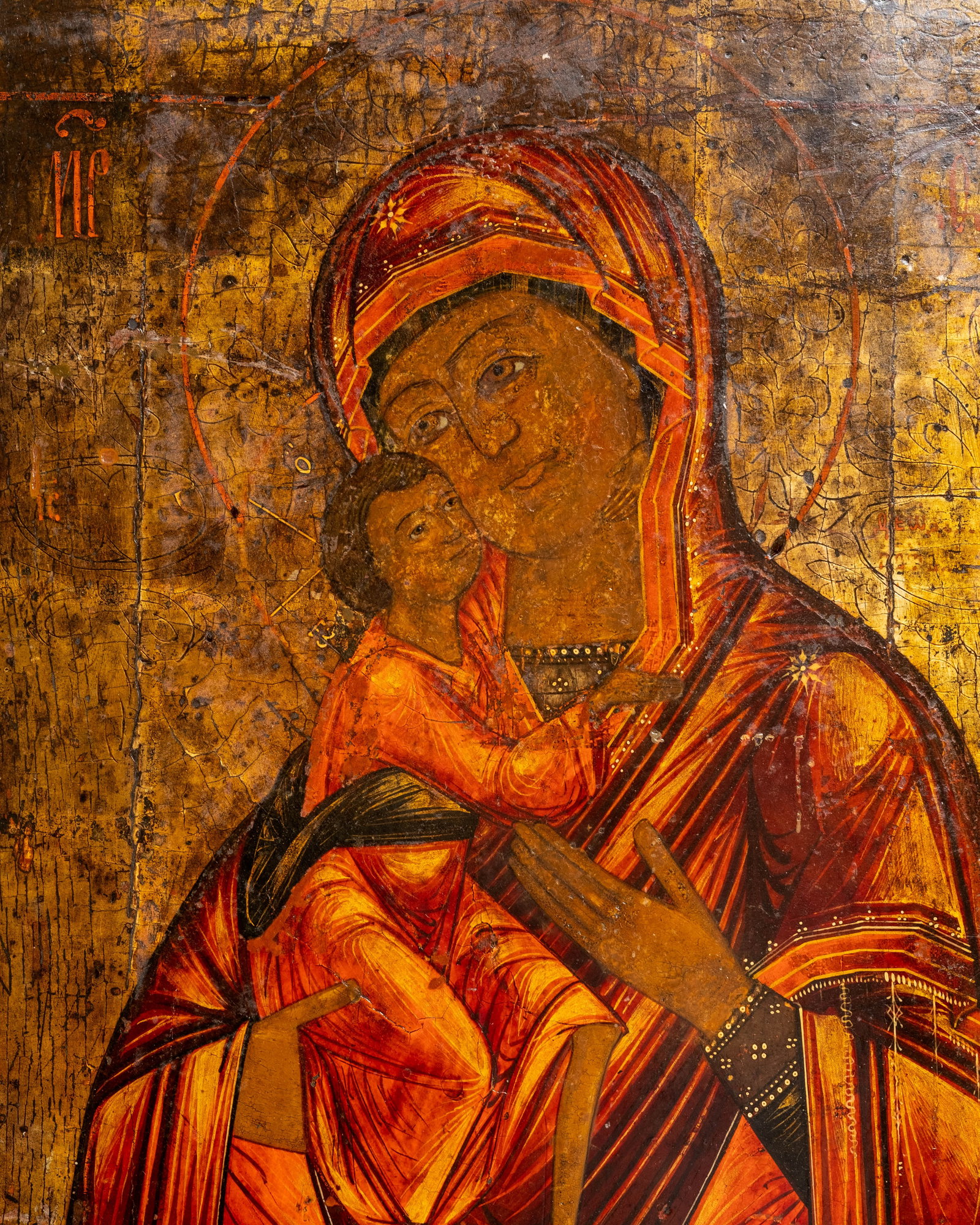 No Reserve: Circa 1800 Russian Orthodox Vladimir Mother of God Icon Tempera on Panel Painting - 4