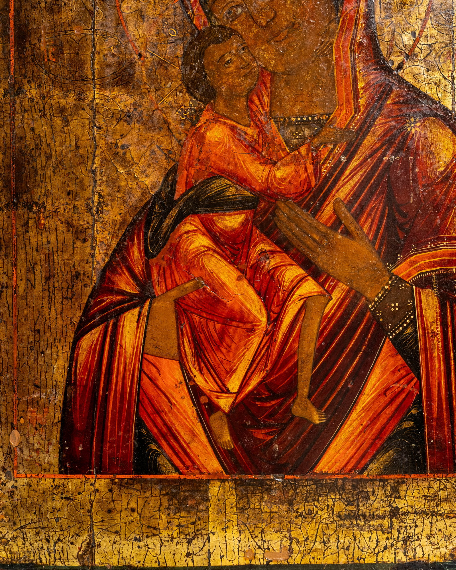No Reserve: Circa 1800 Russian Orthodox Vladimir Mother of God Icon Tempera on Panel Painting - 5