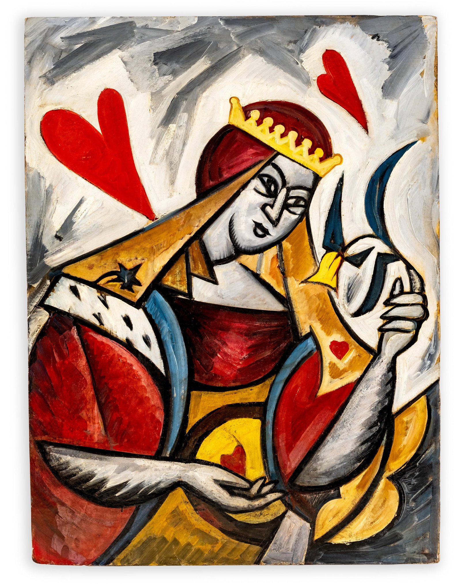 No Reserve: Olga Rozanova Queen of Hearts Futurist Russian Painting - 3