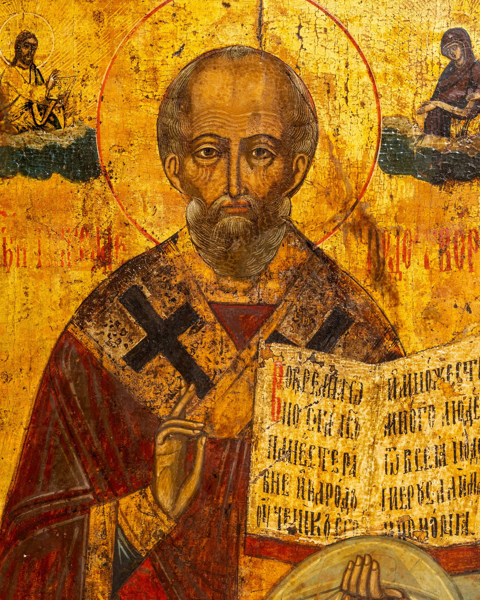 19th Century Russian Orthodox Icon of St. Nicholas the Wonderworker Tempera on Panel Painting - 4