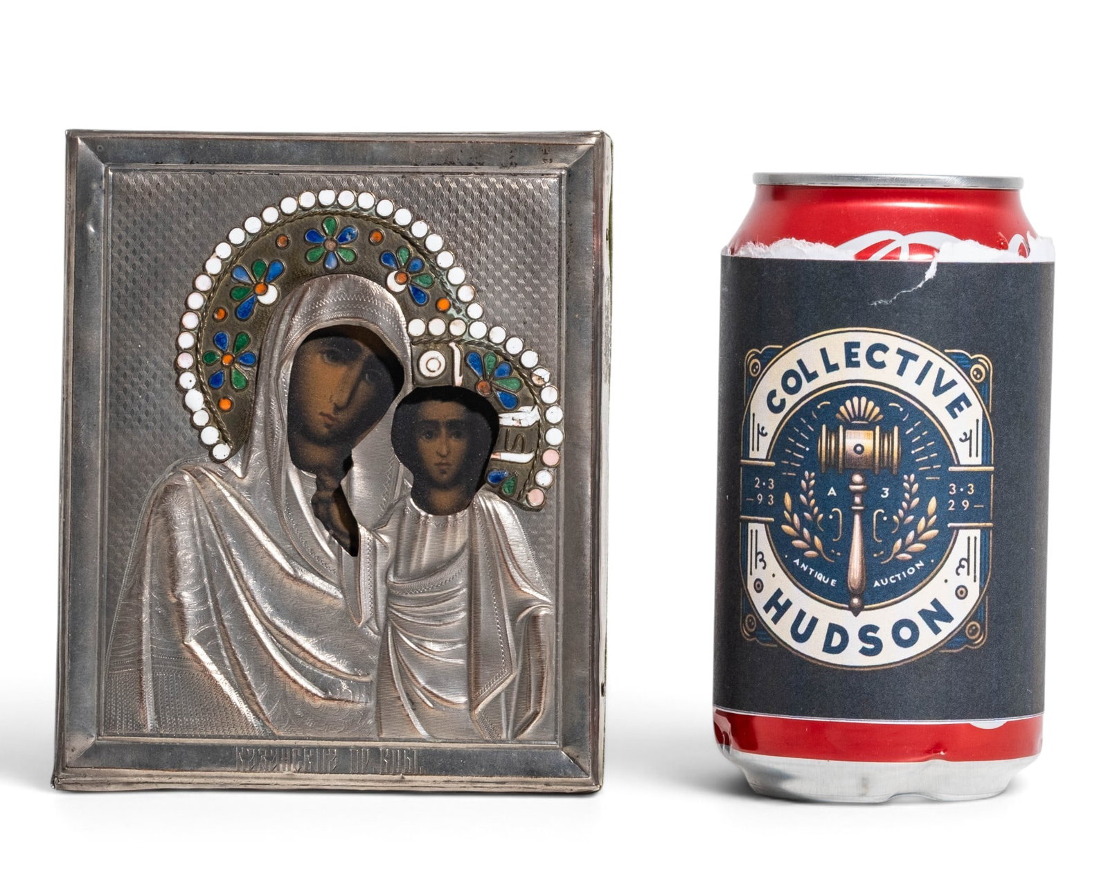 No Reserve: Russian Imperial Period Mother of God of Kazan Icon with Cloisonné Enamel Oklad - 2