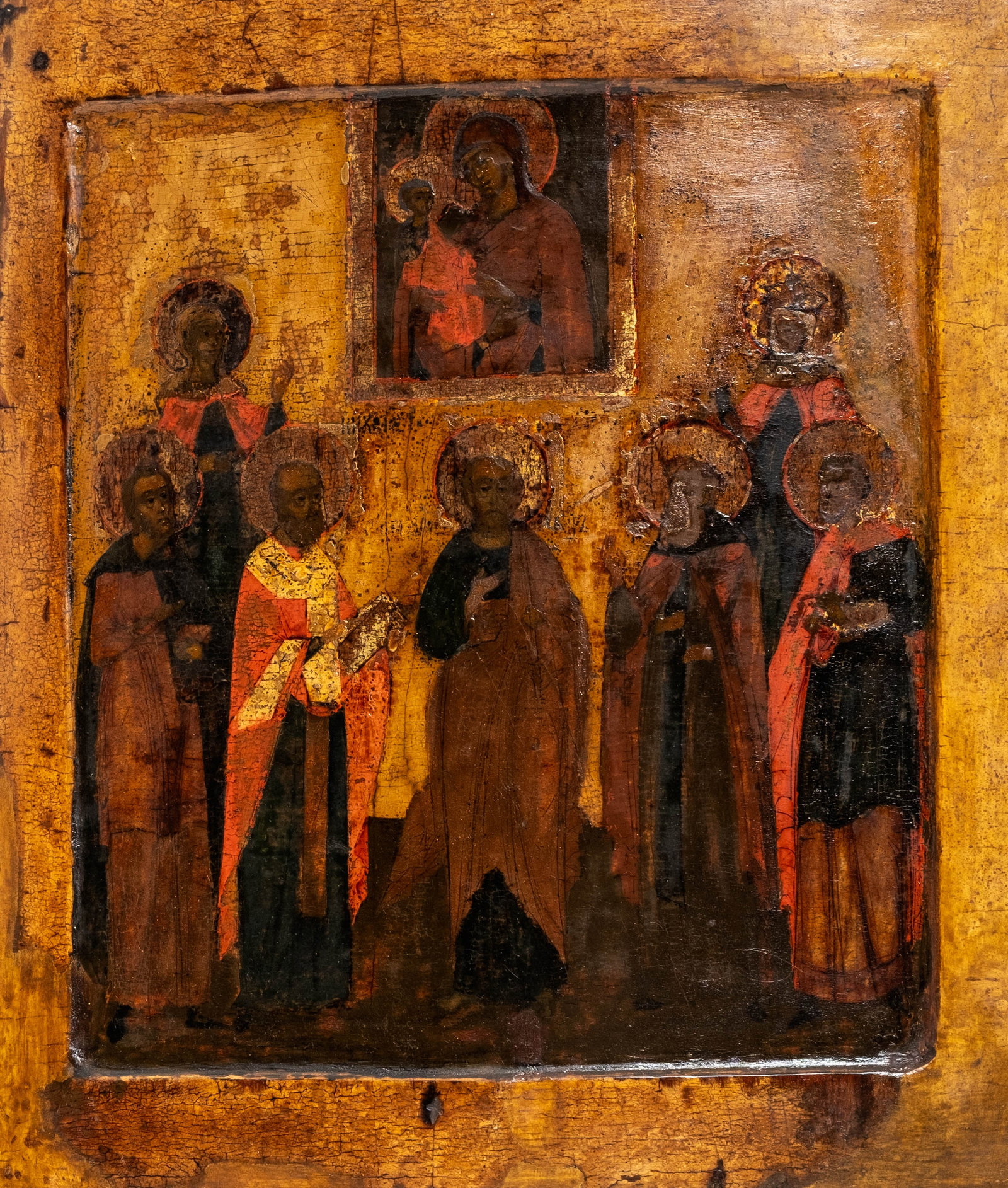 No Reserve: 18th-19th Century Russian Orthodox Icon Saints Tempera Painting on Hand-Hewn Wood (1 of 7)