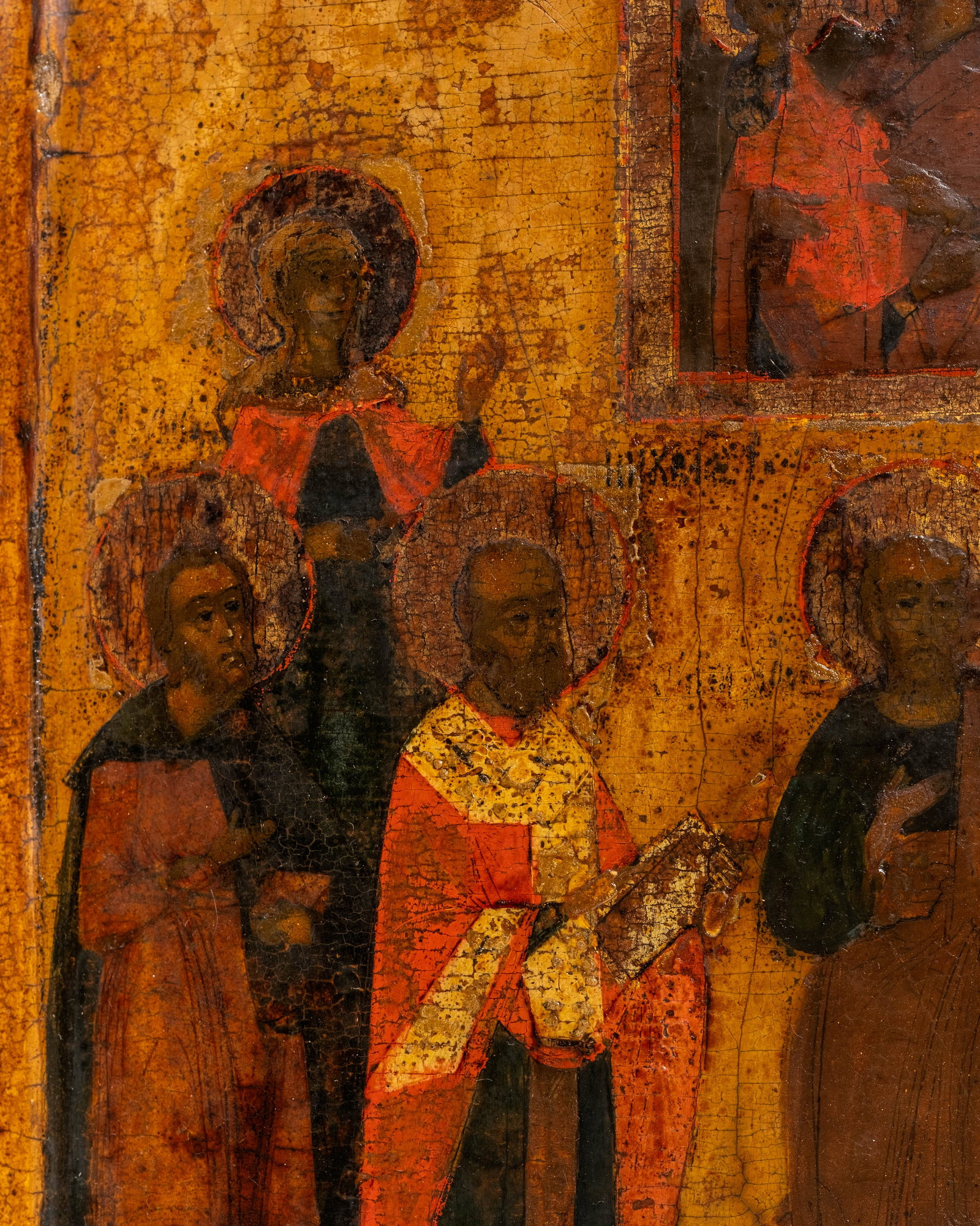 No Reserve: 18th-19th Century Russian Orthodox Icon Saints Tempera Painting on Hand-Hewn Wood - 4