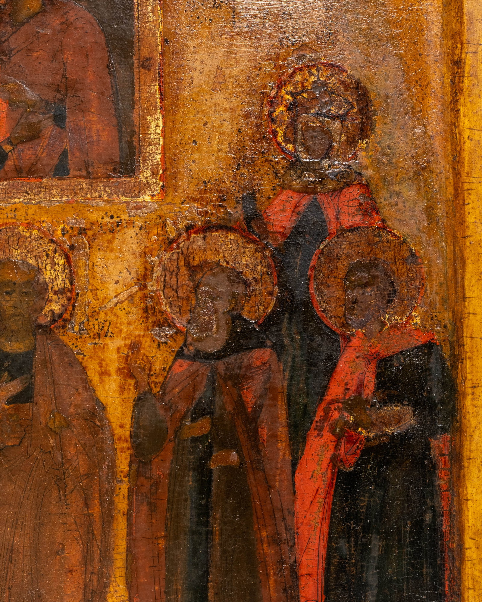 No Reserve: 18th-19th Century Russian Orthodox Icon Saints Tempera Painting on Hand-Hewn Wood - 6