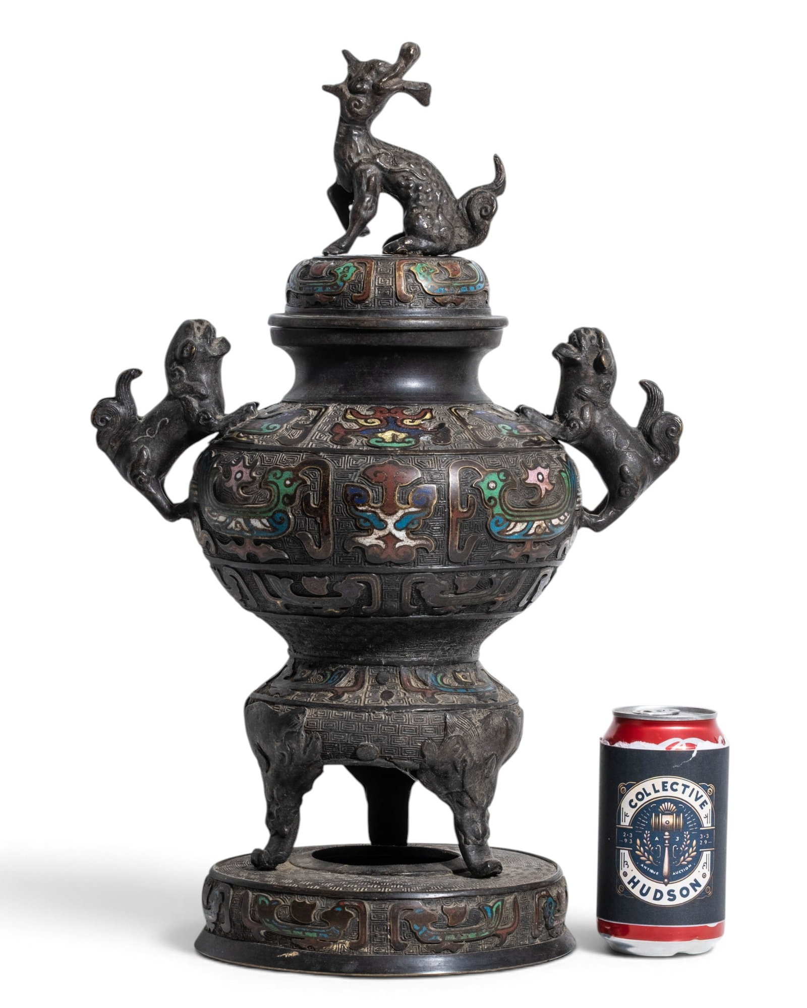No Reserve: 19th Century Chinese Bronze and Cloisonné Enamel Tripod Censer - 2
