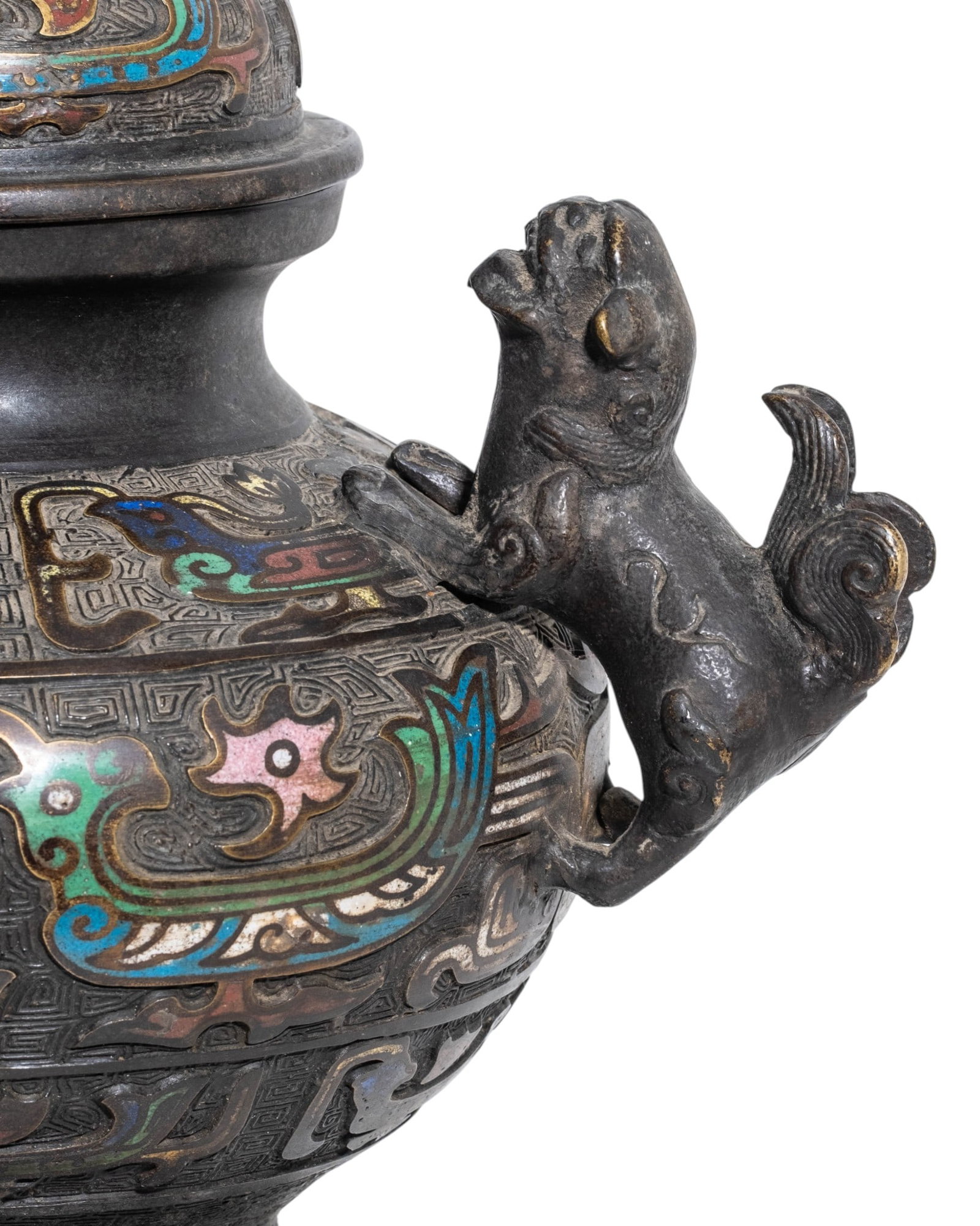No Reserve: 19th Century Chinese Bronze and Cloisonné Enamel Tripod Censer - 4