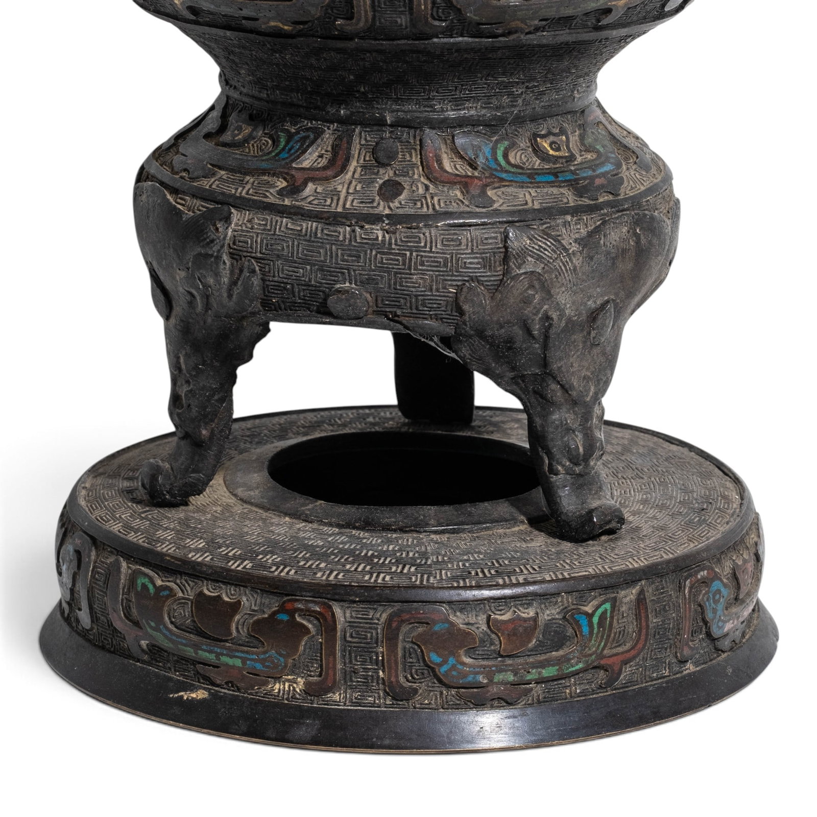 No Reserve: 19th Century Chinese Bronze and Cloisonné Enamel Tripod Censer - 5