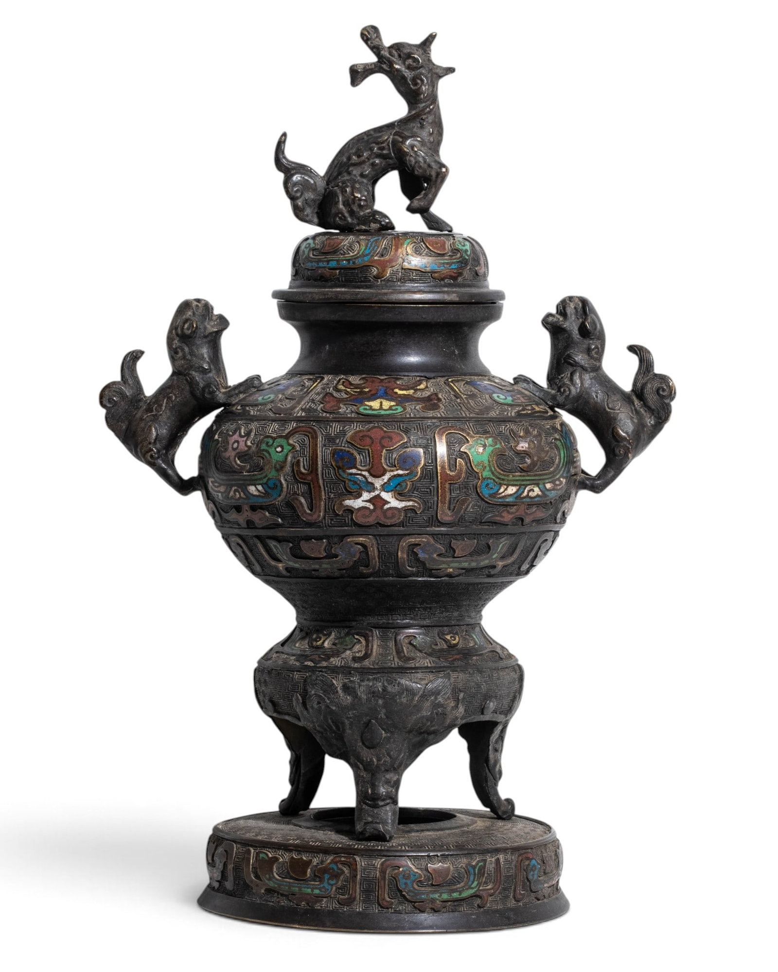 No Reserve: 19th Century Chinese Bronze and Cloisonné Enamel Tripod Censer - 6