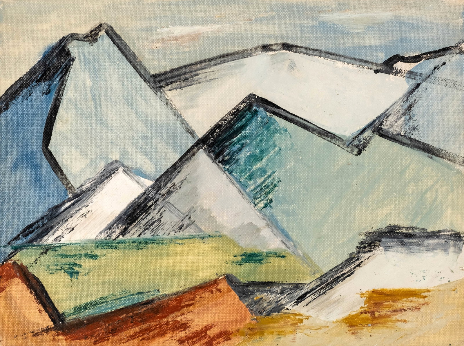 No Reserve: Cubist Abstact Mountain Landscape Painting on Canvas (1 of 7)