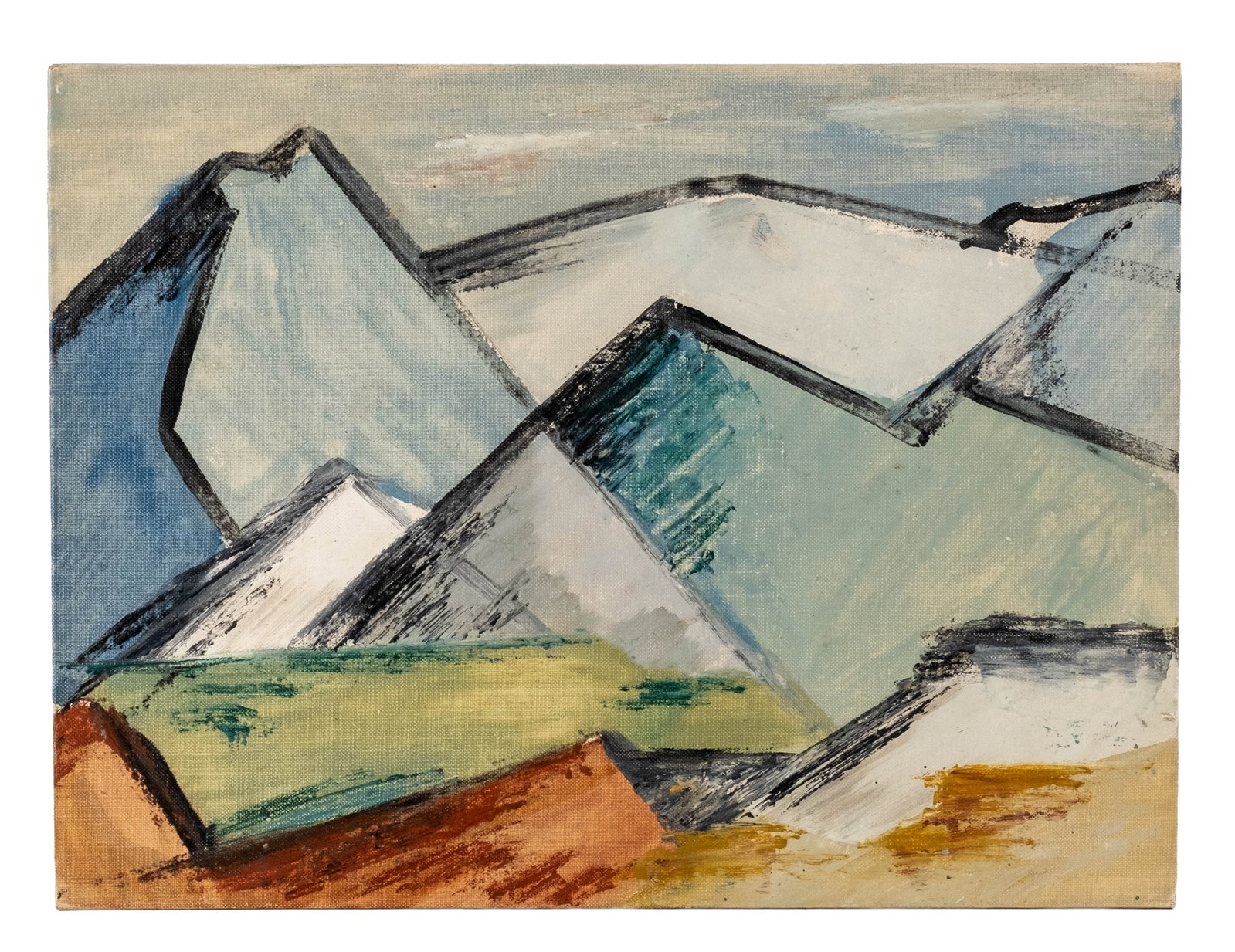 No Reserve: Cubist Abstact Mountain Landscape Painting on Canvas - 3