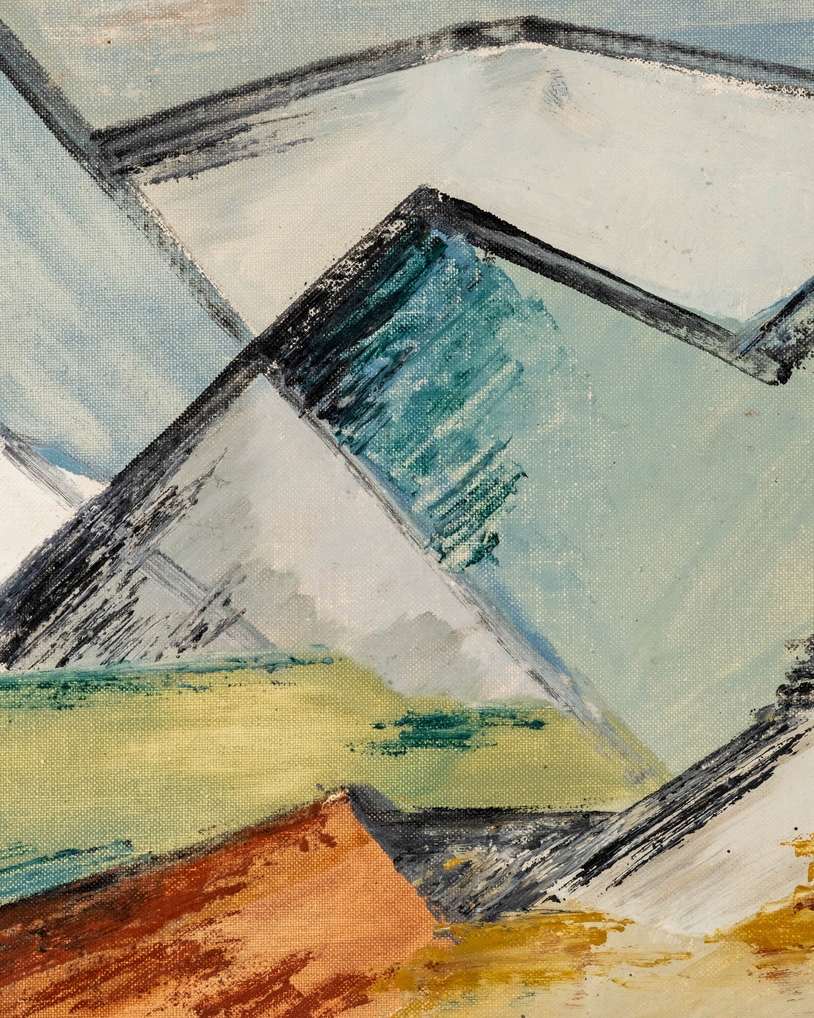 No Reserve: Cubist Abstact Mountain Landscape Painting on Canvas - 5