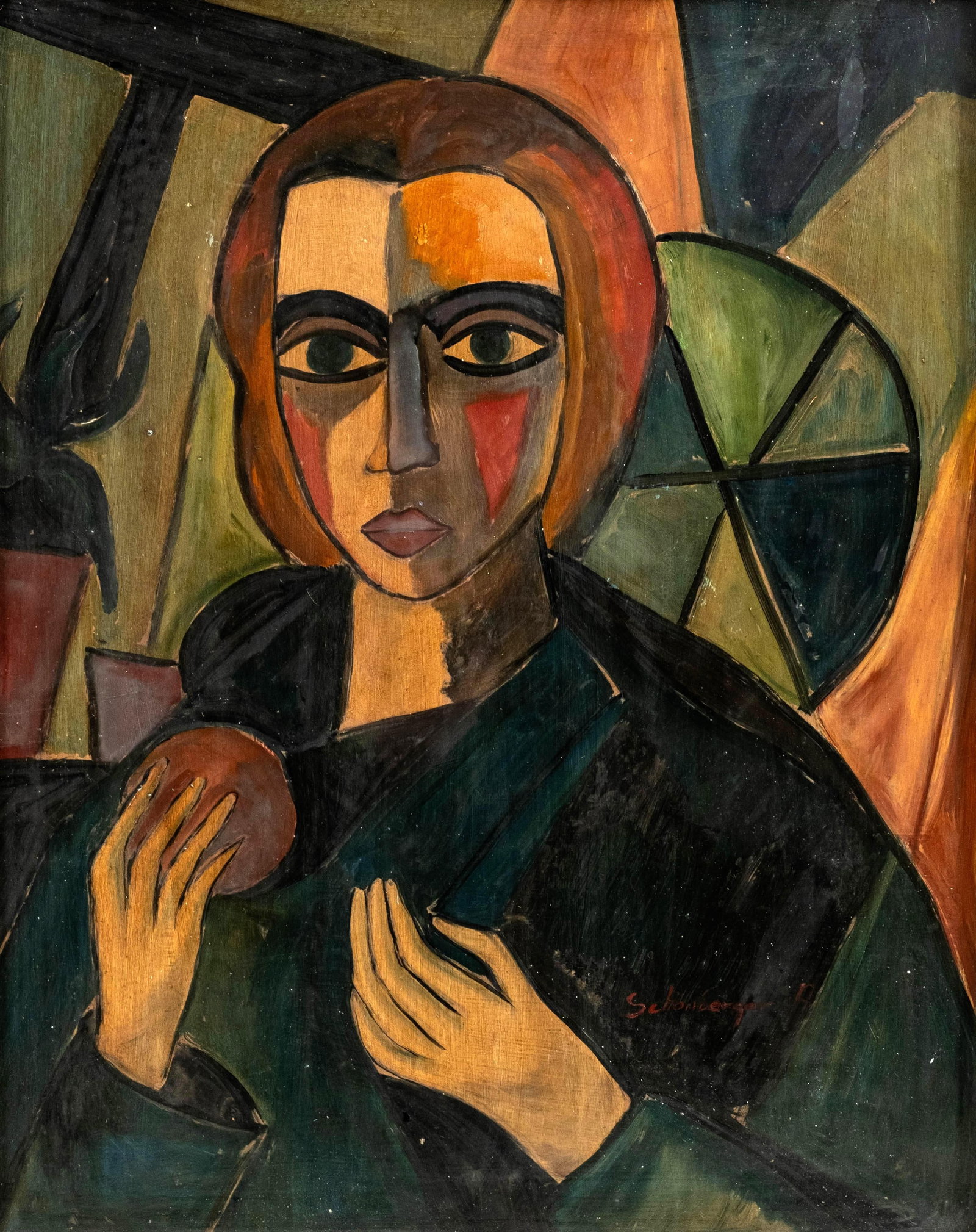 No Reserve: Armand Schonberger Signed Portrait of a Woman Oil on Hardboard Painting - 2