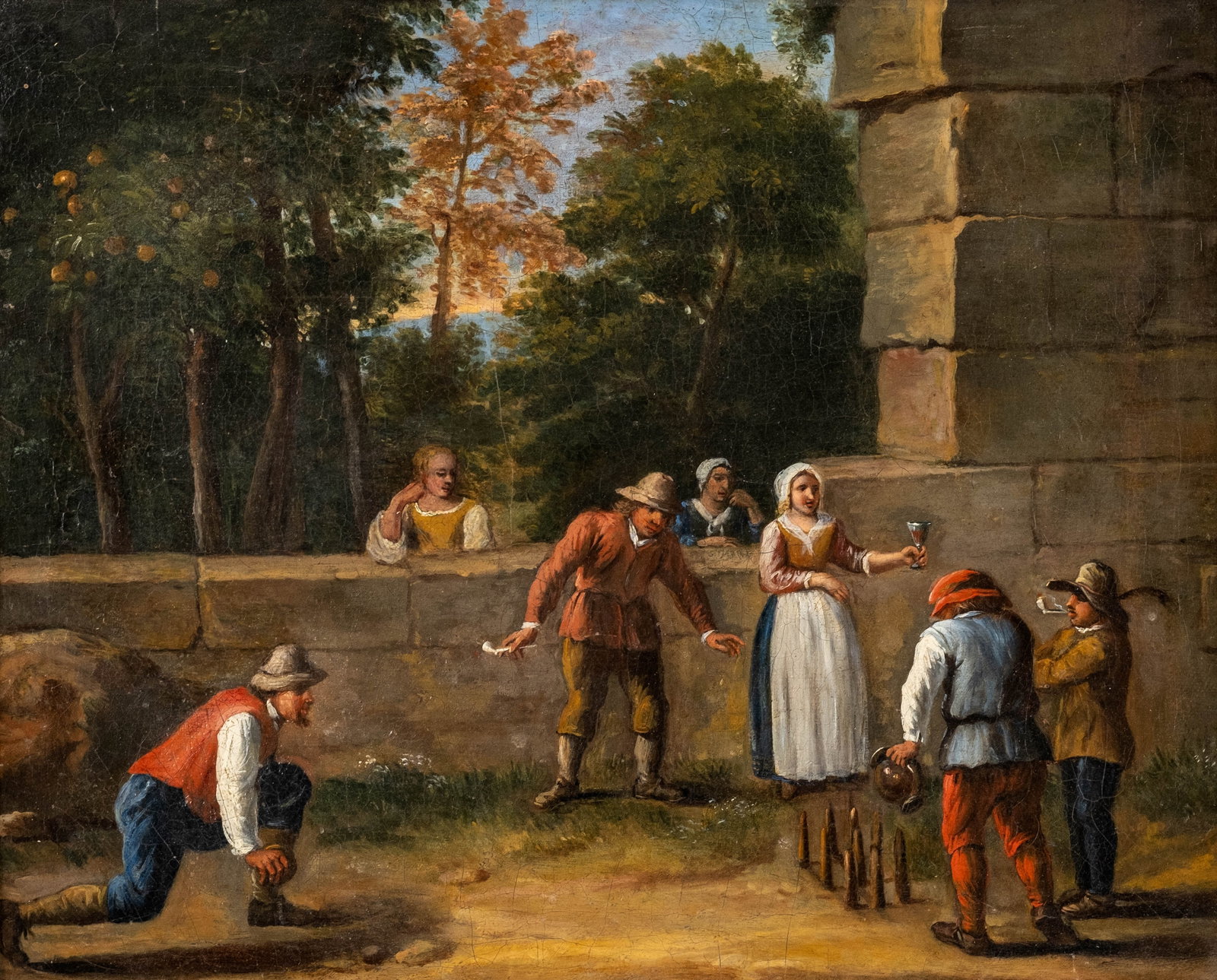 Early 19th Century European School Skittles Game Genre Painting - 2