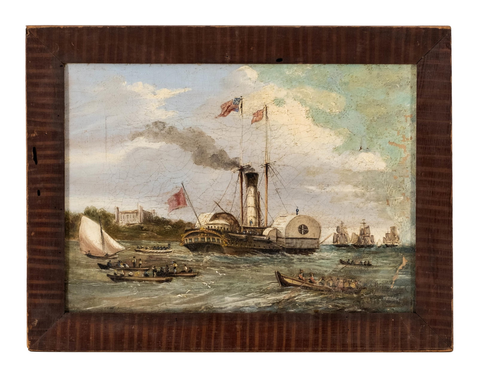 Paddle-Wheeler Steam Ship Oil Painting Early 19th Century (1 of 8)