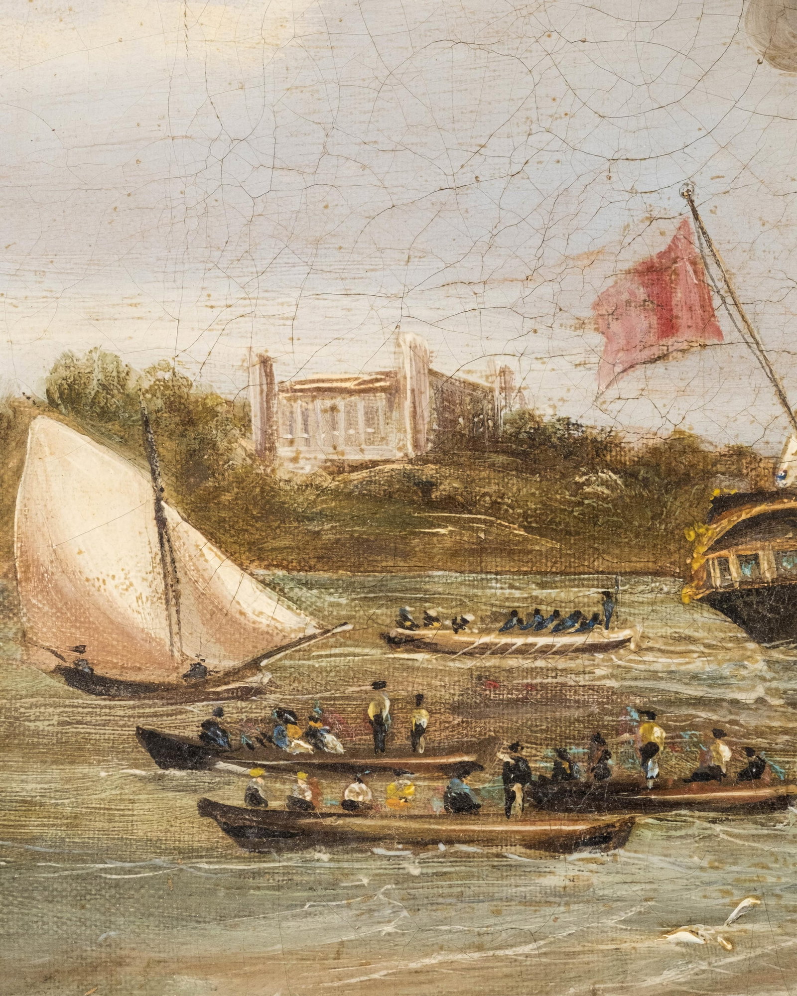 Paddle-Wheeler Steam Ship Oil Painting Early 19th Century - 4