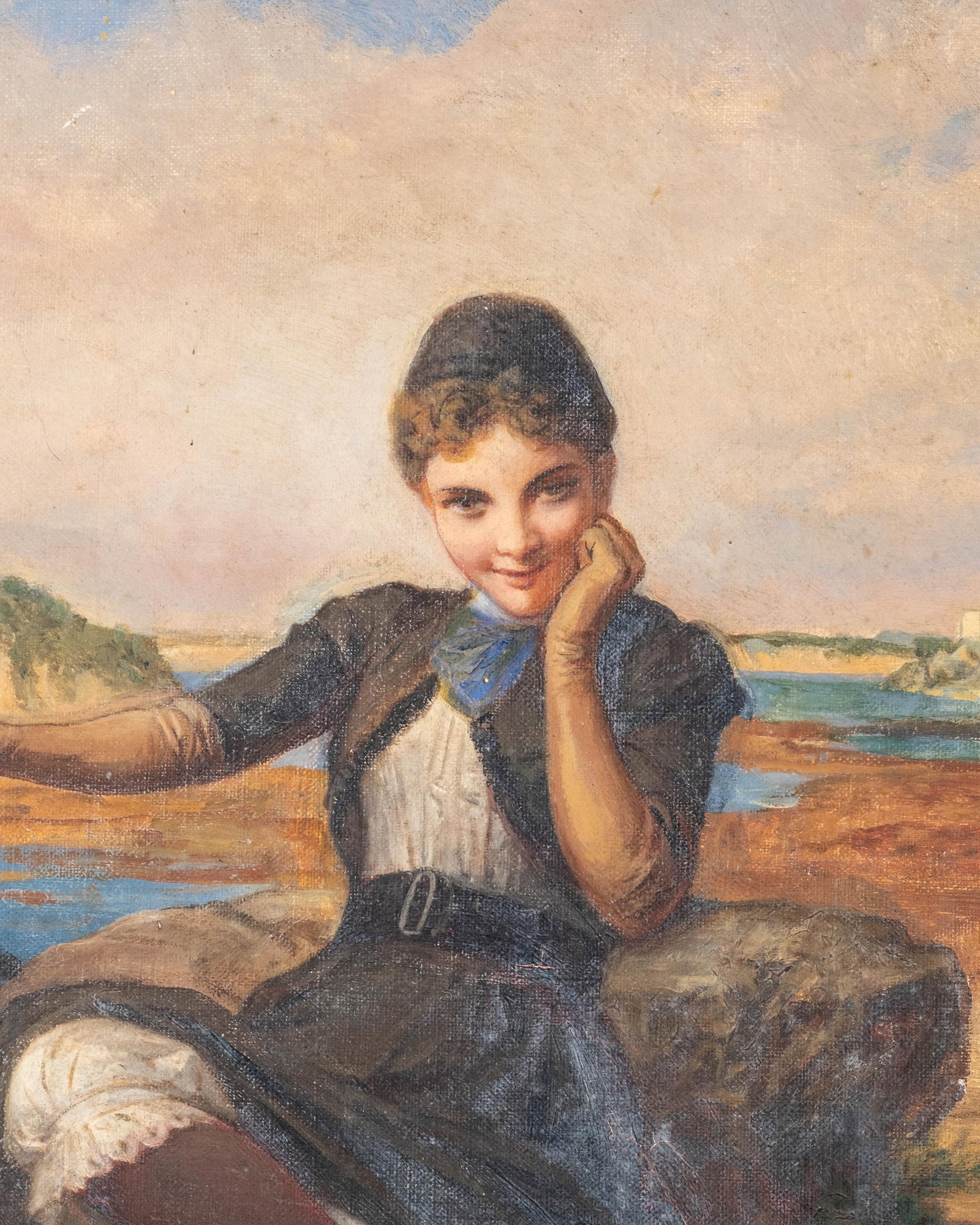 Henry (Henri) Picou Young Girl with Bicycle by the Seaside, Oil on Canvas Painting, Signed and Dated - 6